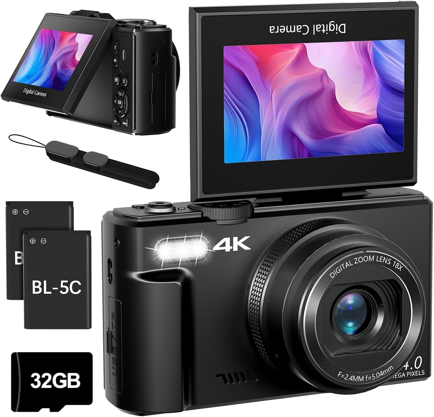 Cámaras 4K para fotografía, cámara de vlogging digital de 64MP para...
