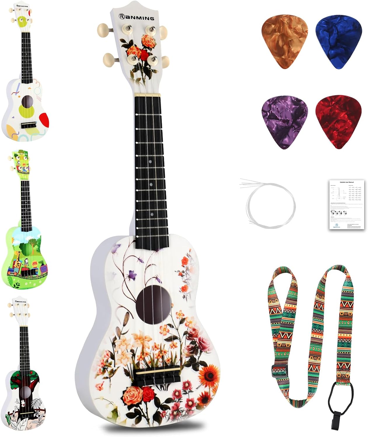 RANMING Ukulele ukelele de 21 pulgadas para niños, kit de iniciació...