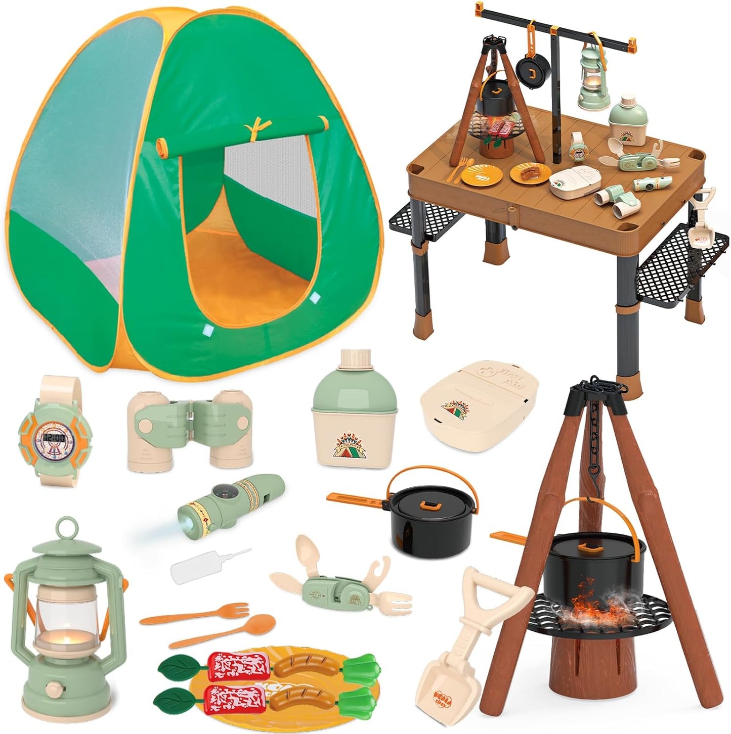 Fistone - Juego de acampada para niños de 50 piezas con mesa plegab...