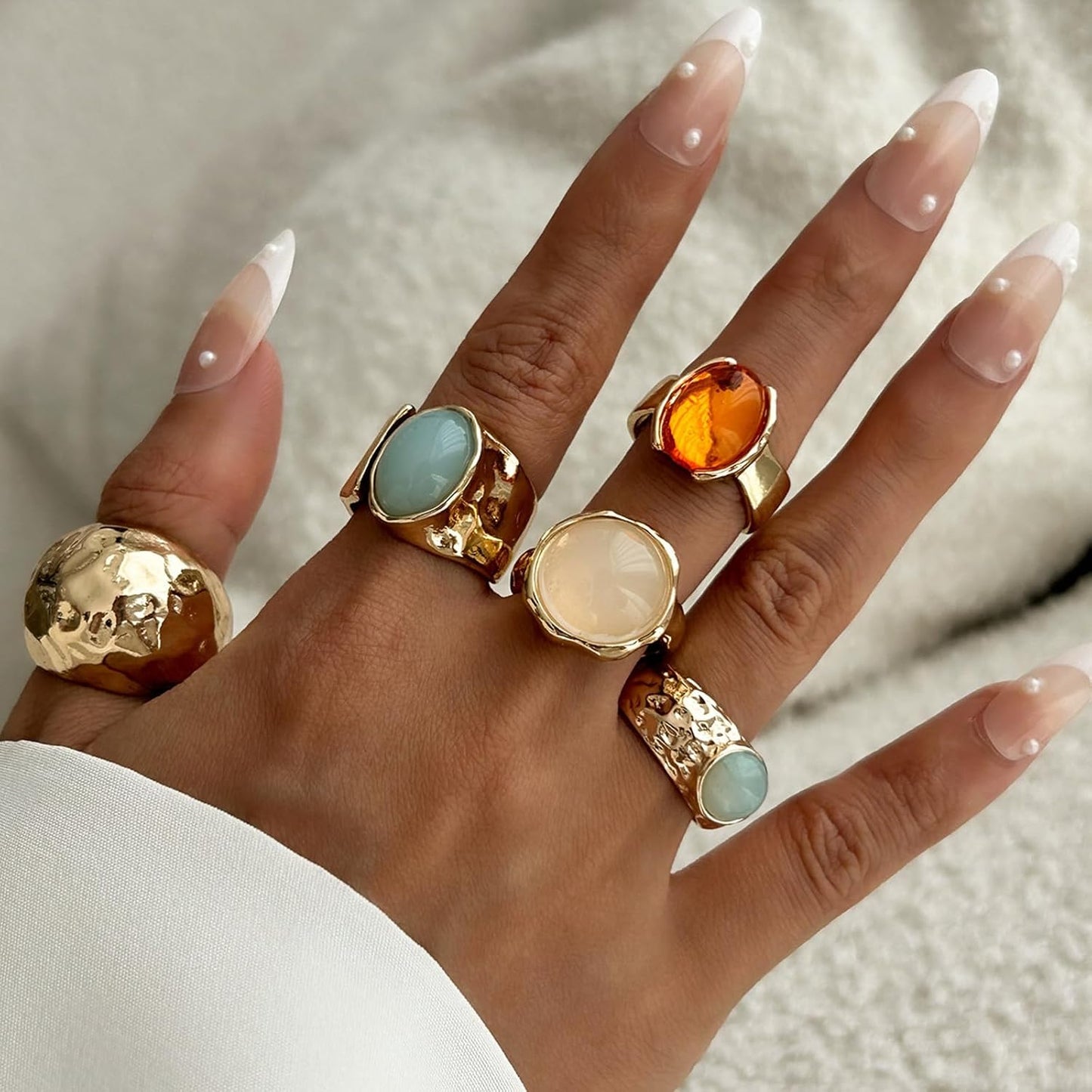 IQIC Anillos gruesos de oro para mujer, juego de anillos de plata a...