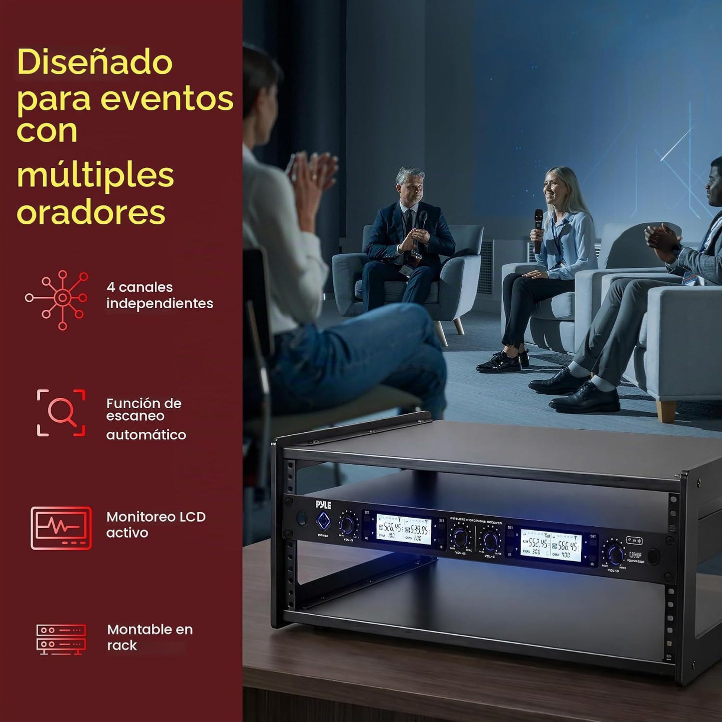 Pyle Sistema de micrófono inalámbrico UHF de 4 canales con 4 micróf...