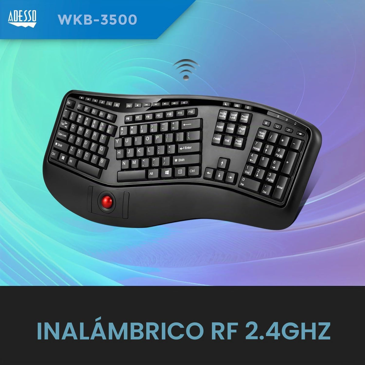 Adesso Teclado ergonómico inalámbrico 2 en 1, WKB-3500UB, negro | E...