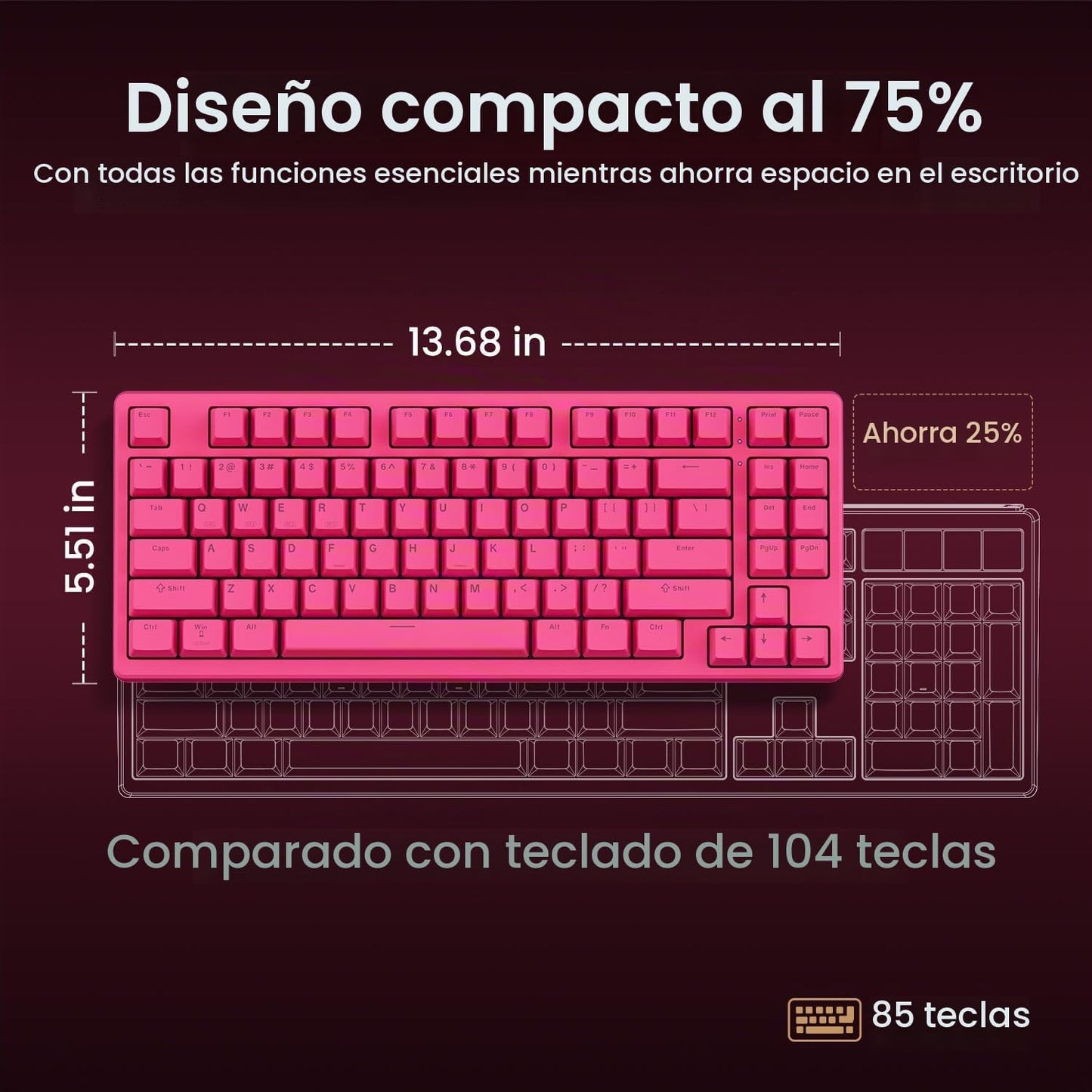 Kisnt KN85 Teclado mecánico silencioso inalámbrico, diseño del 75%,...