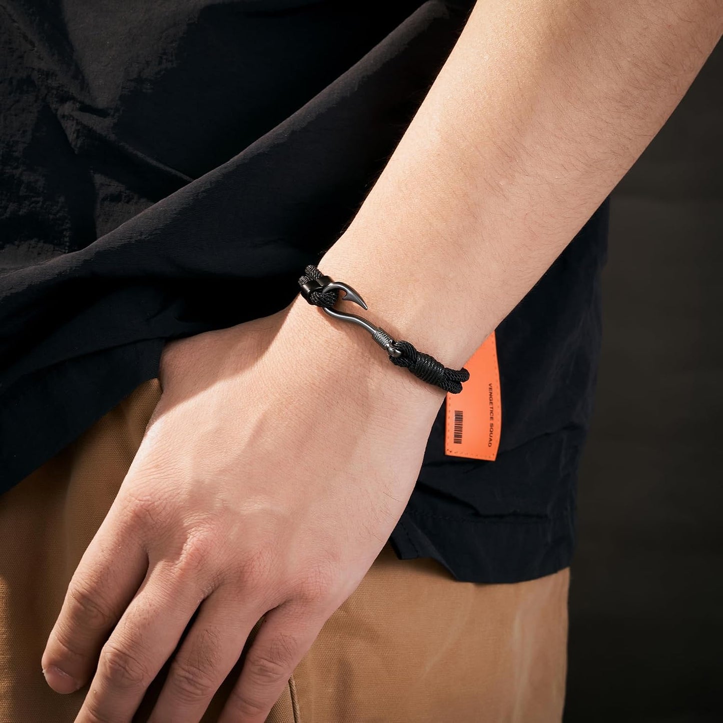 KOXMOON Pulsera Negra para Hombres Esposo Papá Regalos de Pesca par...