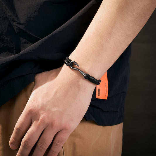 KOXMOON Pulsera Negra para Hombres Esposo Papá Regalos de Pesca par...