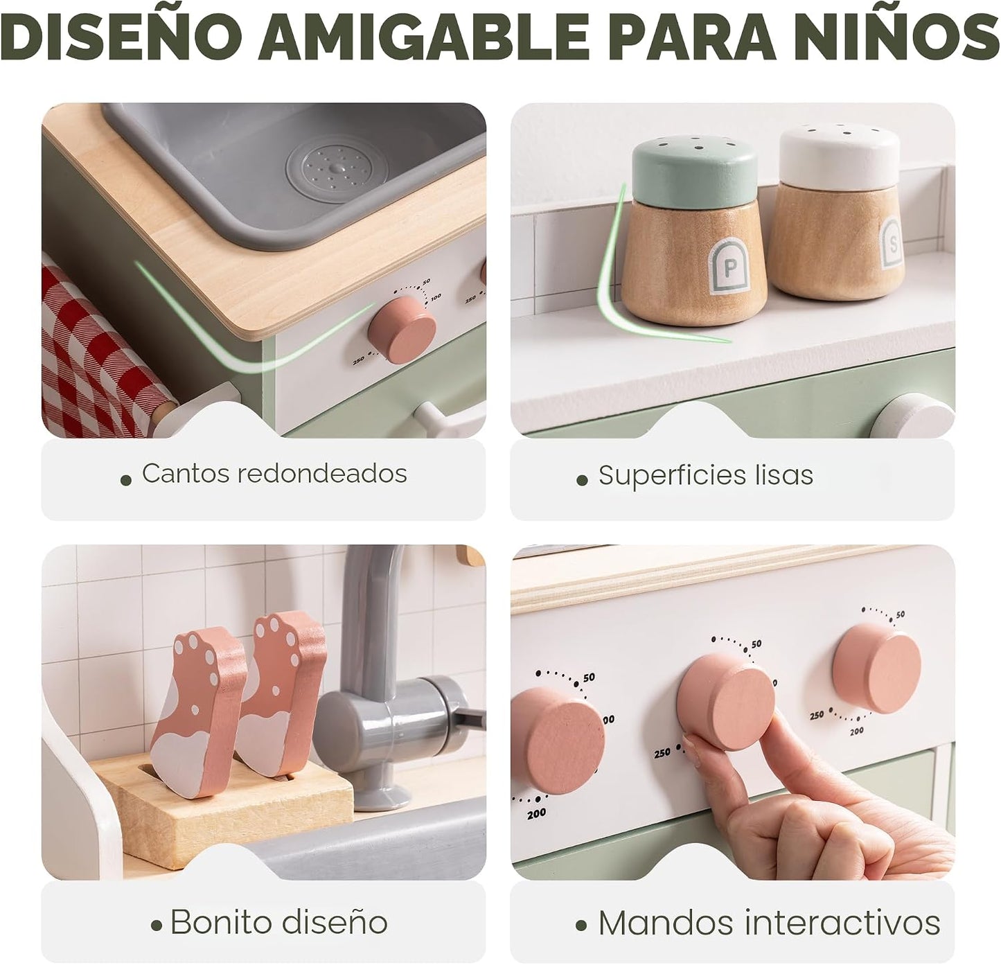 ROBUD Juego de cocina de madera para niños pequeños, juego de cocin...