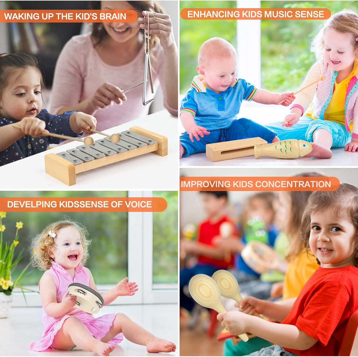 Instrumentos musicales para niños, juegos de juguetes de percusión...