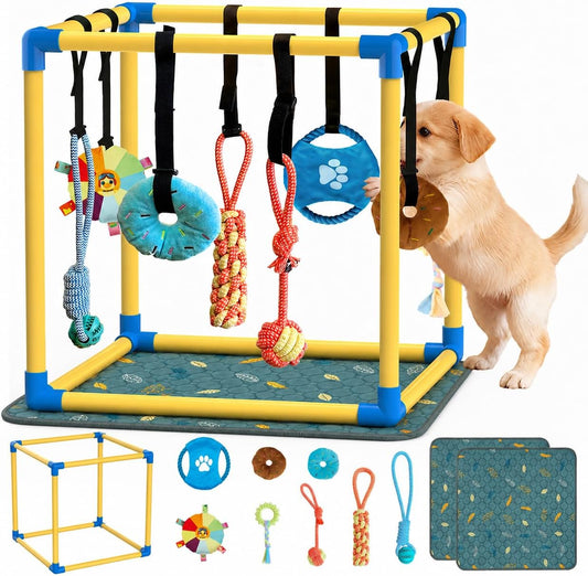 Gimnasio de juego para cachorros con almohadillas para orinar y 8 j...