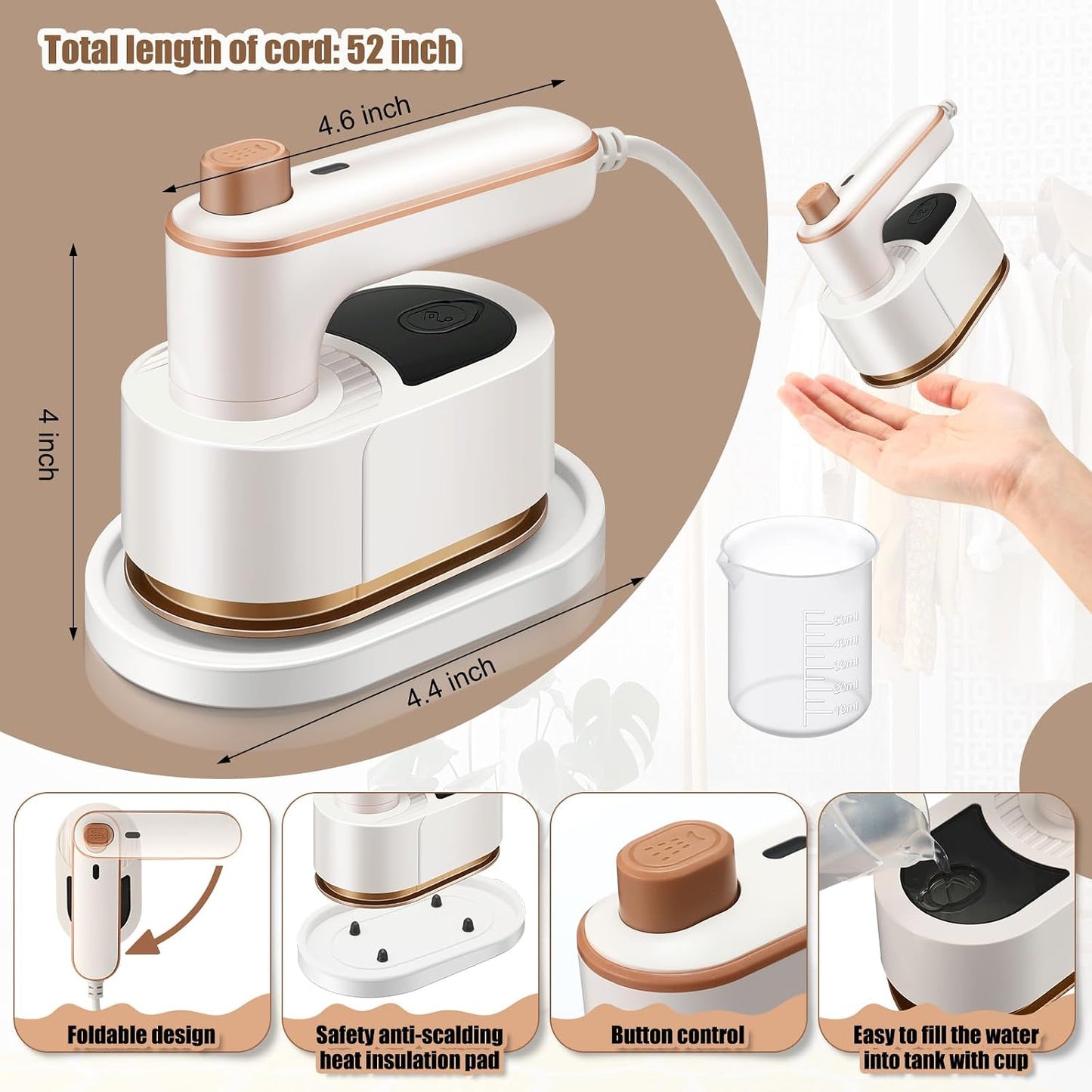 Leriton Mini plancha de viaje portátil para ropa, vaporizador de vi...