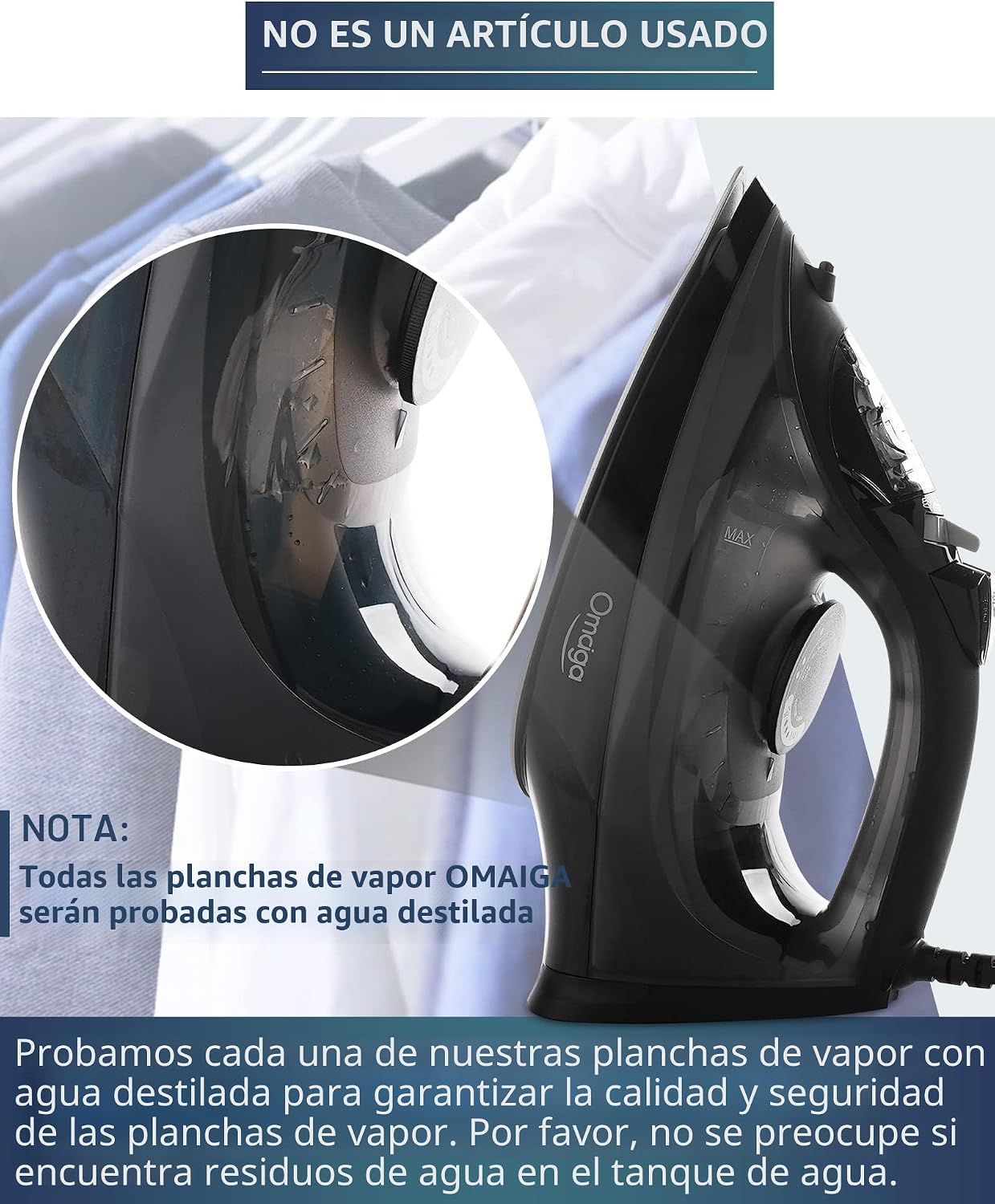 OMAIGA Plancha de vapor para ropa, plancha de 1500 W con calentamie...