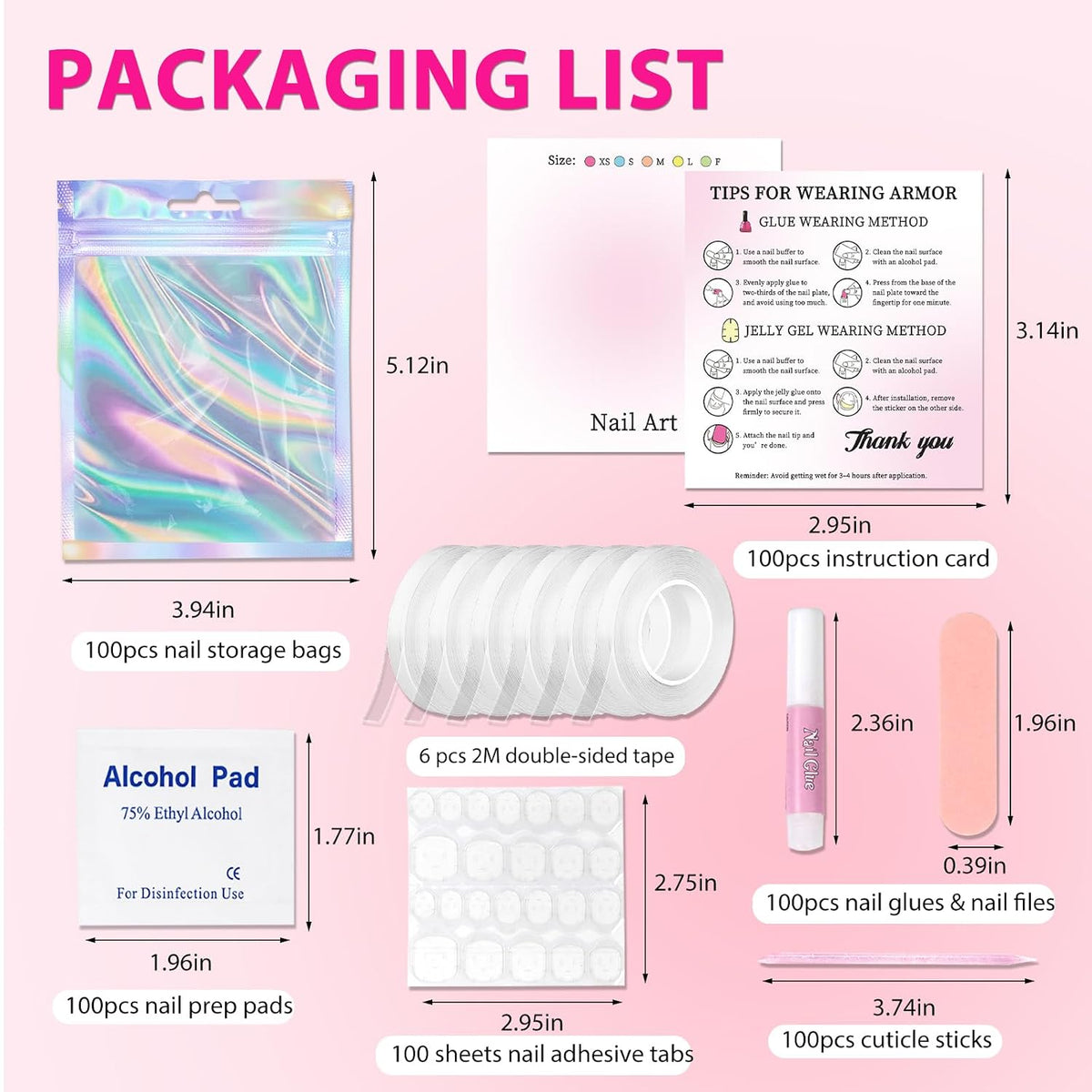 ESUOHYM 100 piezas de embalaje de uñas desechables suministros de n...