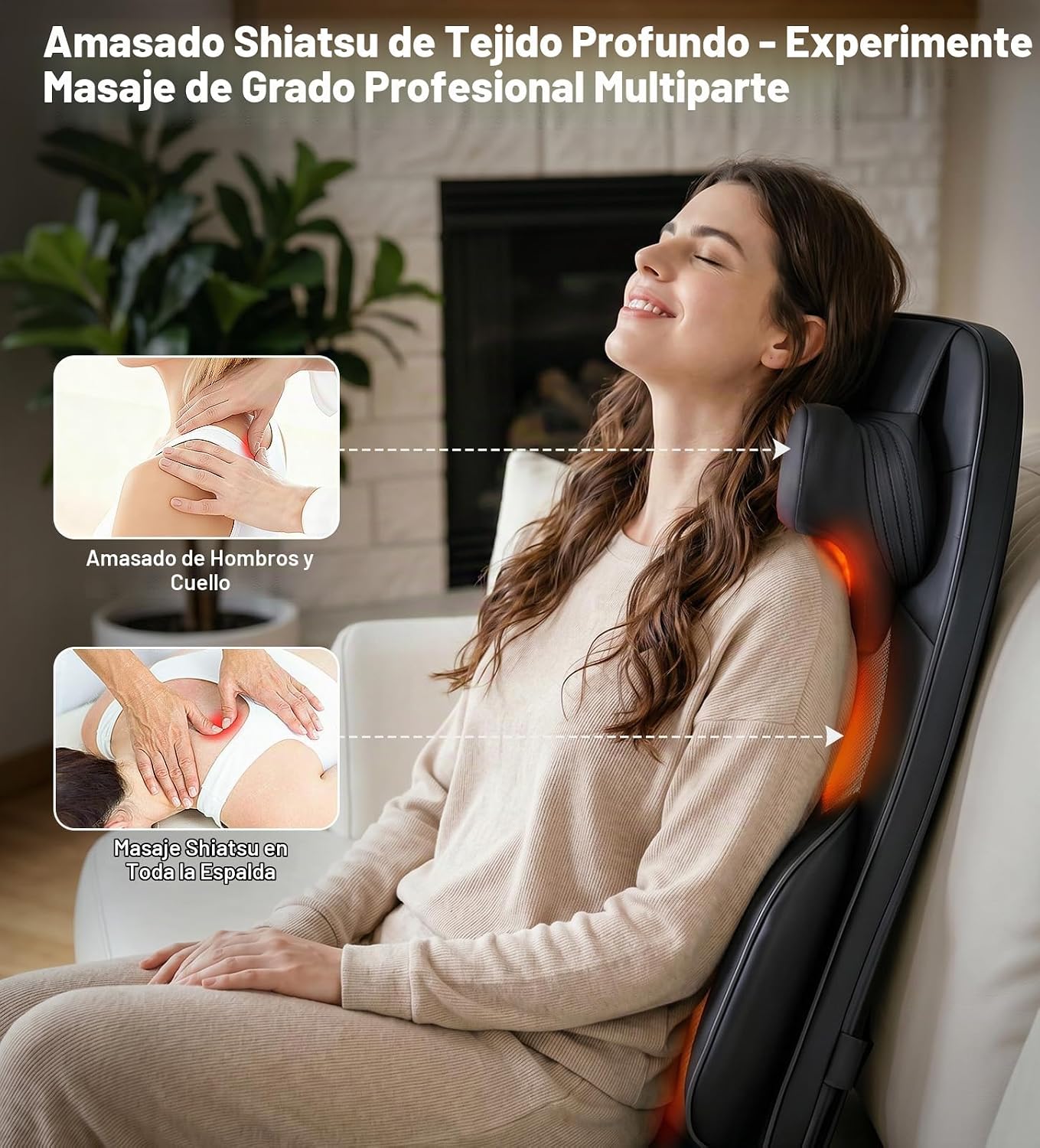Shiatsu Masajeador de cuello y espalda para silla con calor, 2 cabe...