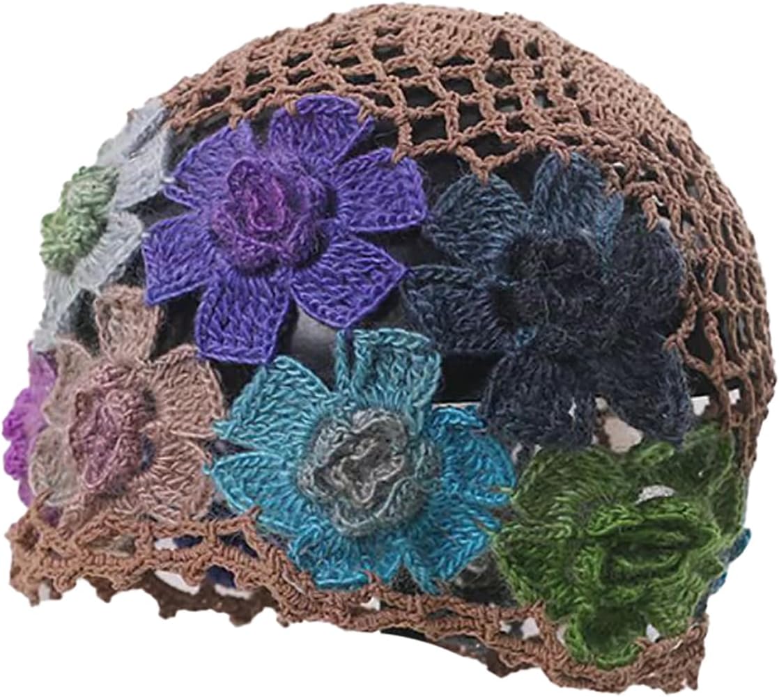 CORIRESHA Boho Chic Hecho a Mano Crochet Flor Beanie Ligero Hueco Y...