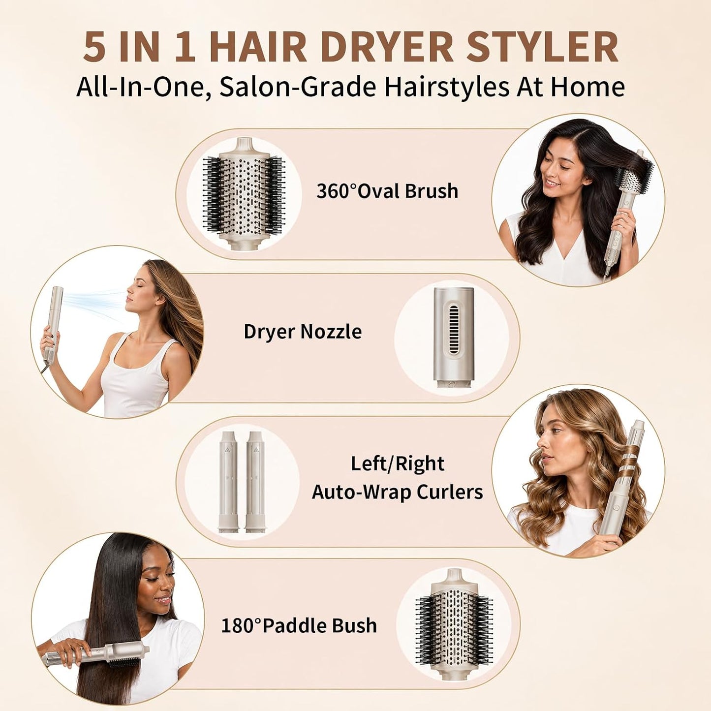 TASREAL 5 en 1 Air Styler, cepillo secador de pelo caliente con riz...
