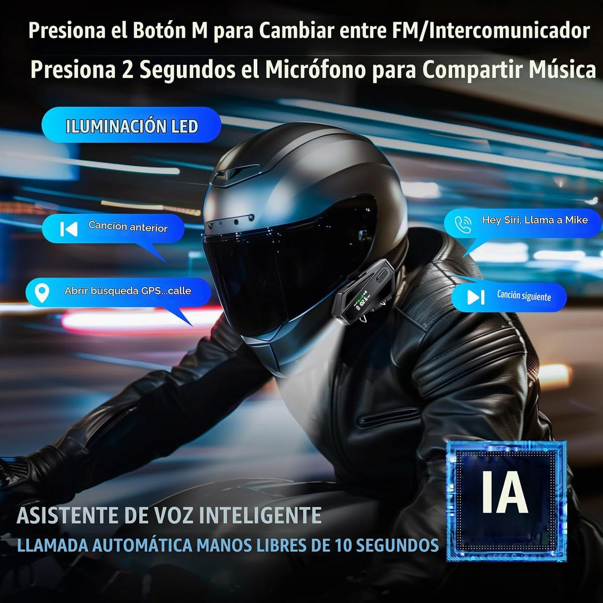 Auriculares Bluetooth para casco de motocicleta, altavoces de casco...