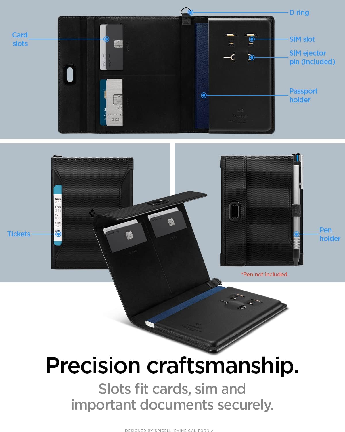 Spigen Life para pasaporte Funda para tarjeta con tecnología de blo...