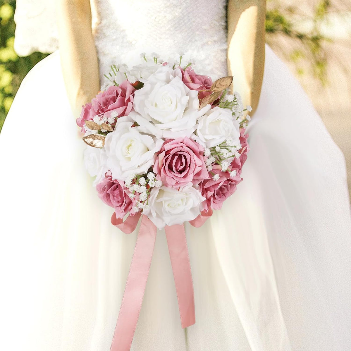 Qeedy Ramos de Boda para Novia - Flores de Seda Realistas Rosas Art...