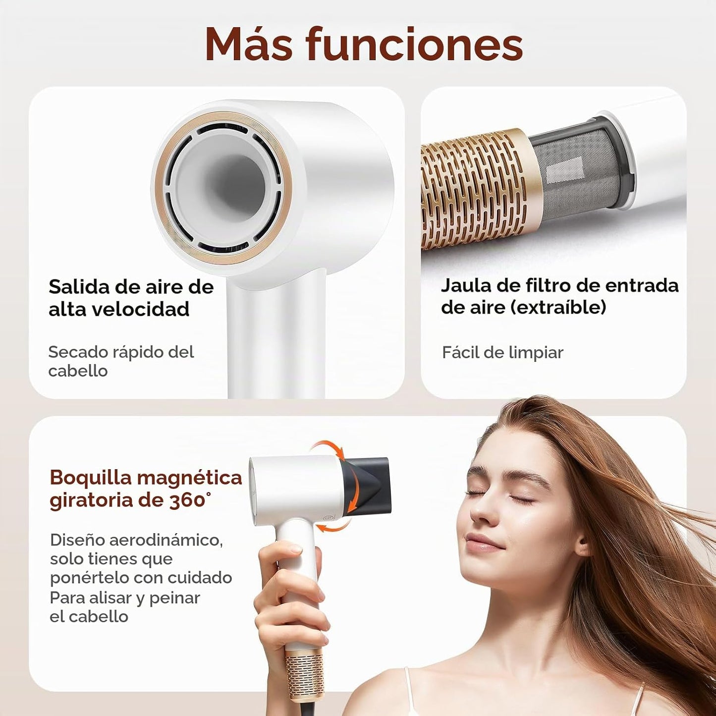 Rizzdeek Secador de pelo de iones de secado rápido de alta velocida...