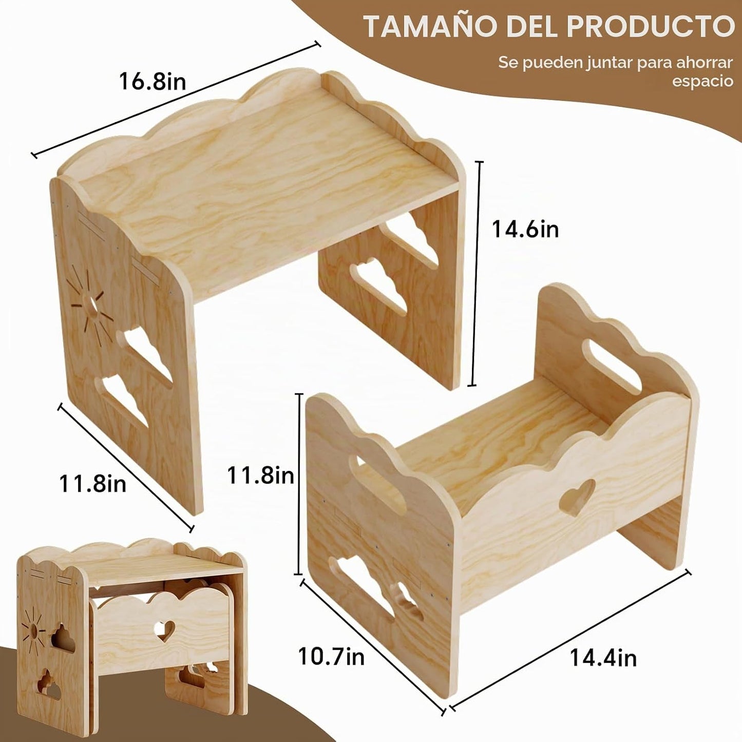 BPMFDTNL Montessori - Juego de mesa y silla para niños pequeños, me...