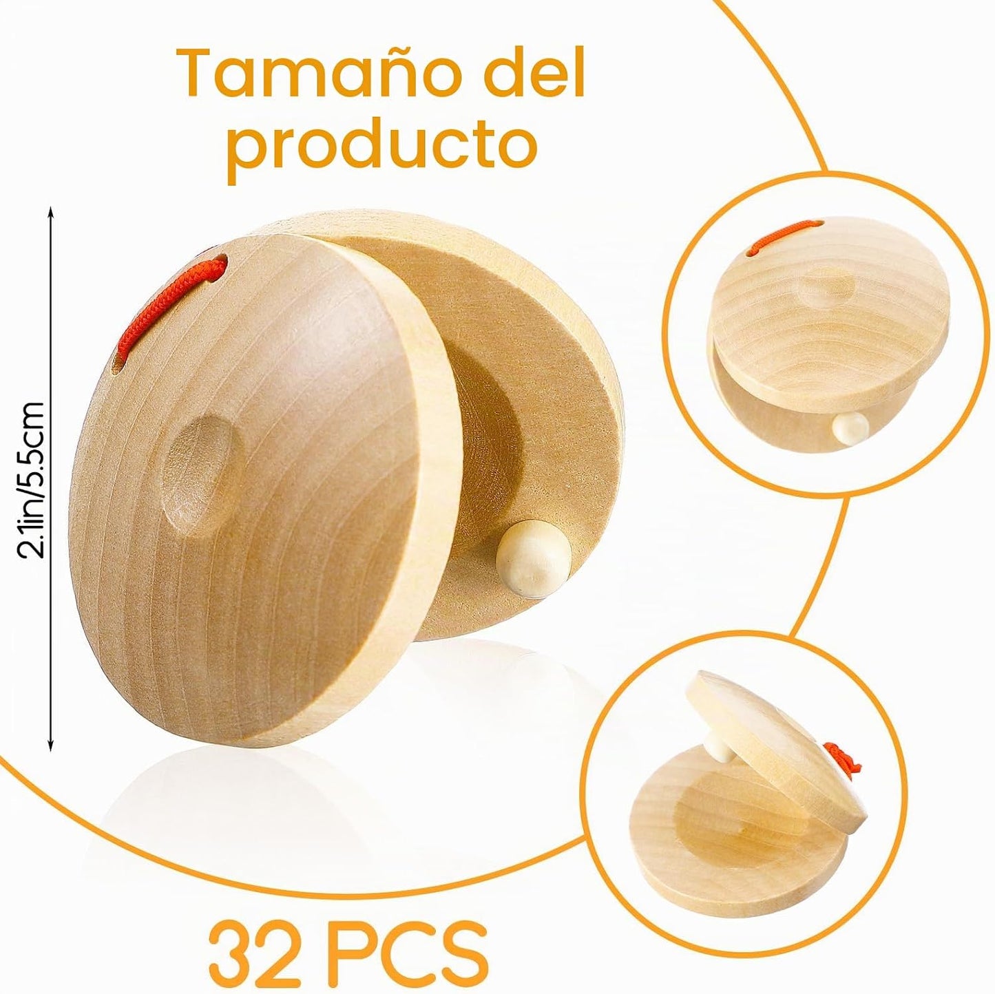 32 castañuelas de dedo, instrumentos musicales de madera para adult...