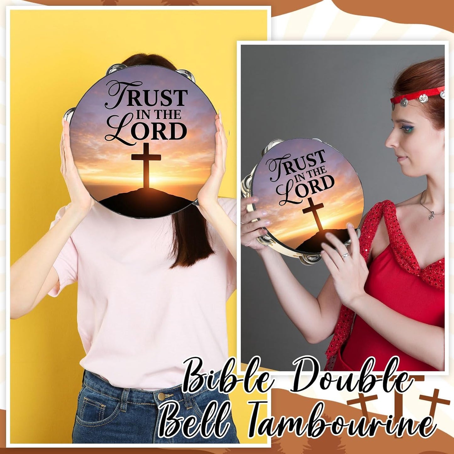 Fiada - Pandereta de doble hilera para adultos de 10 pulgadas, conf...