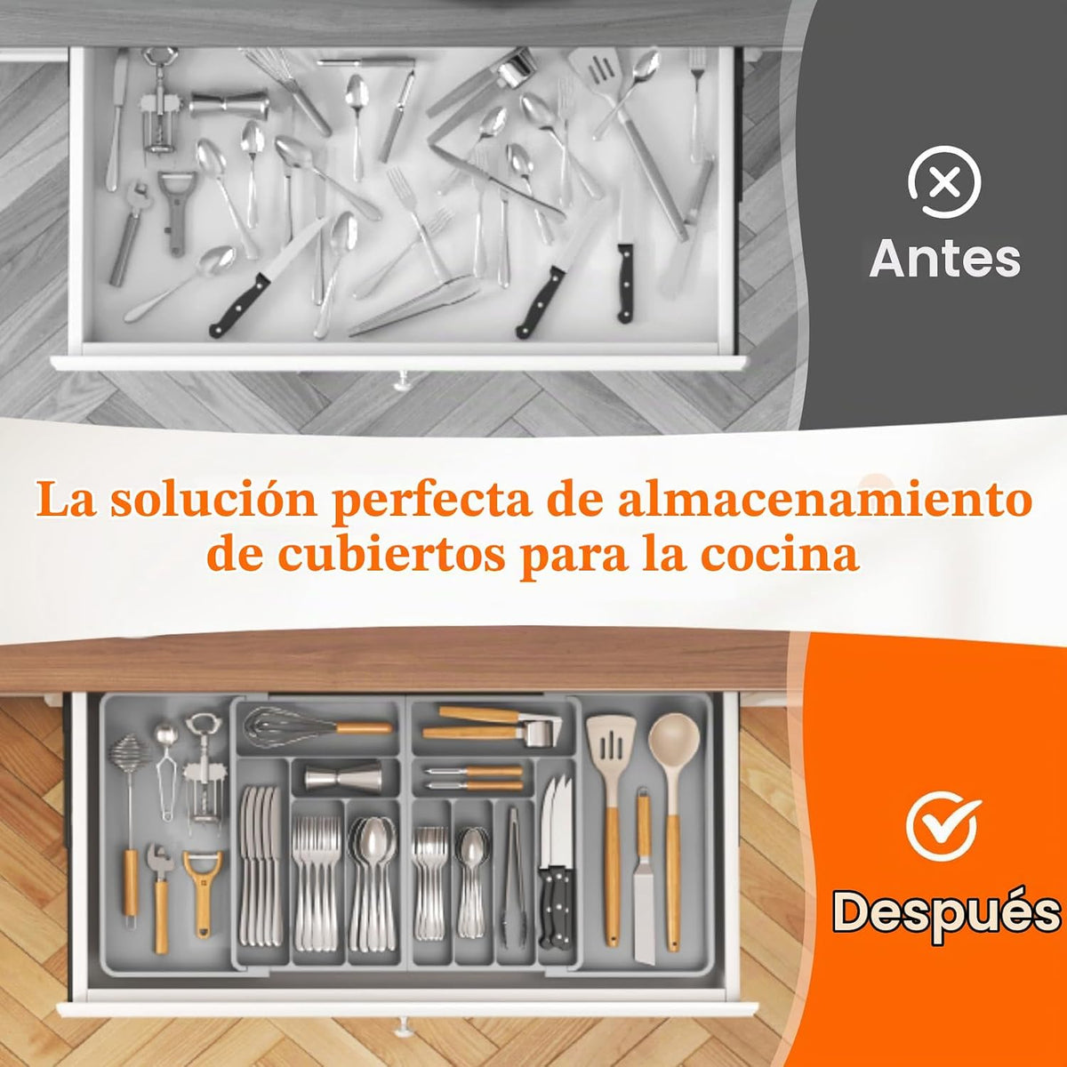Lifewit Organizador grande de cubiertos para cajón, expandible de 2...