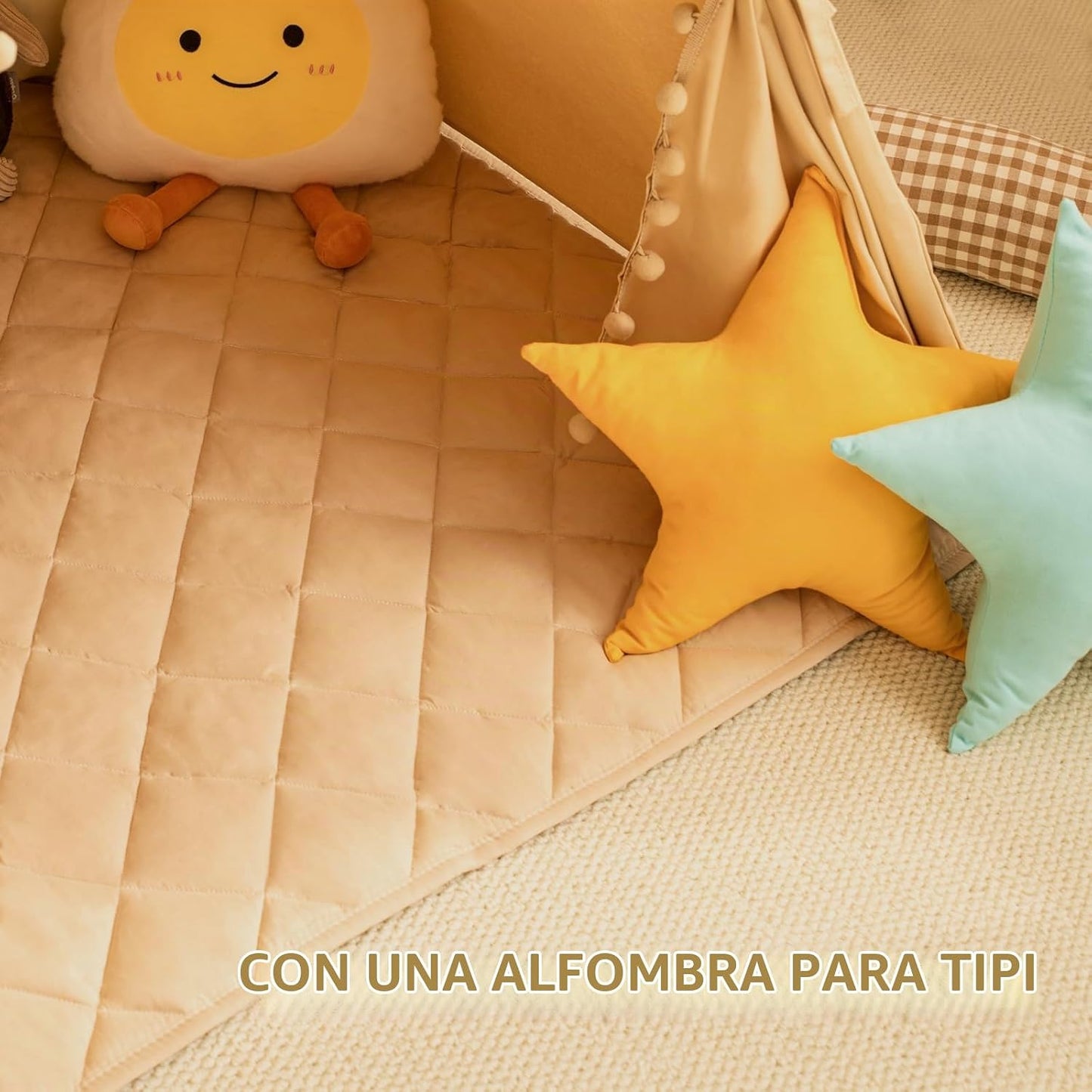WIRHAO Tienda de campaña tipi para niños con alfombra, lona de algo...