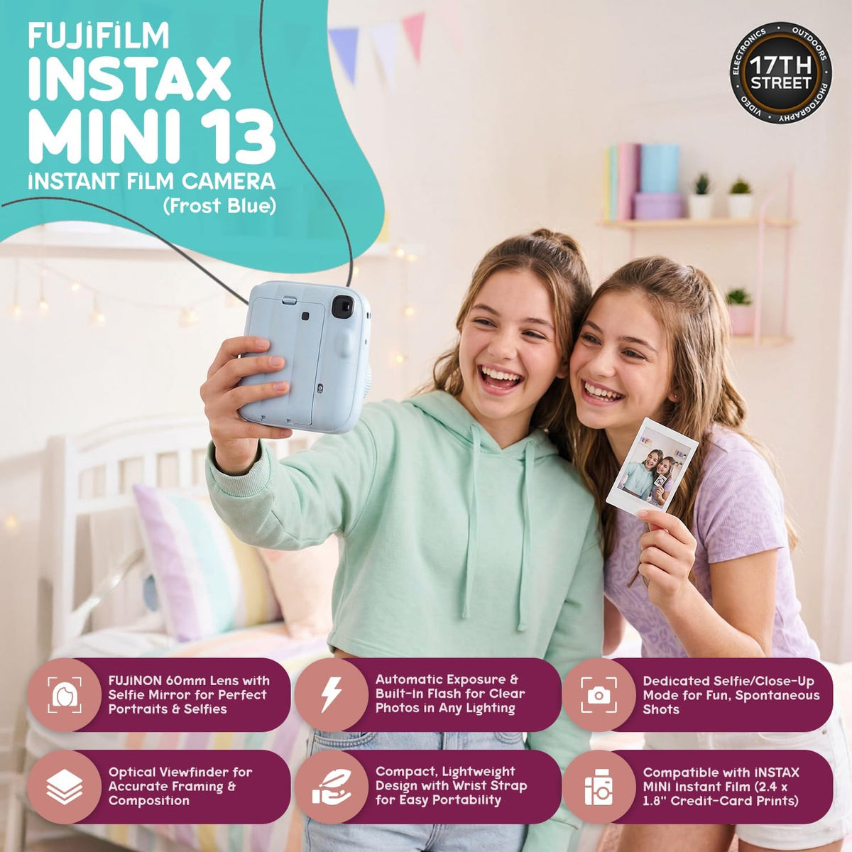 FUJIFILM INSTAX MINI 13 Cámara de película instantánea (azul escarc...