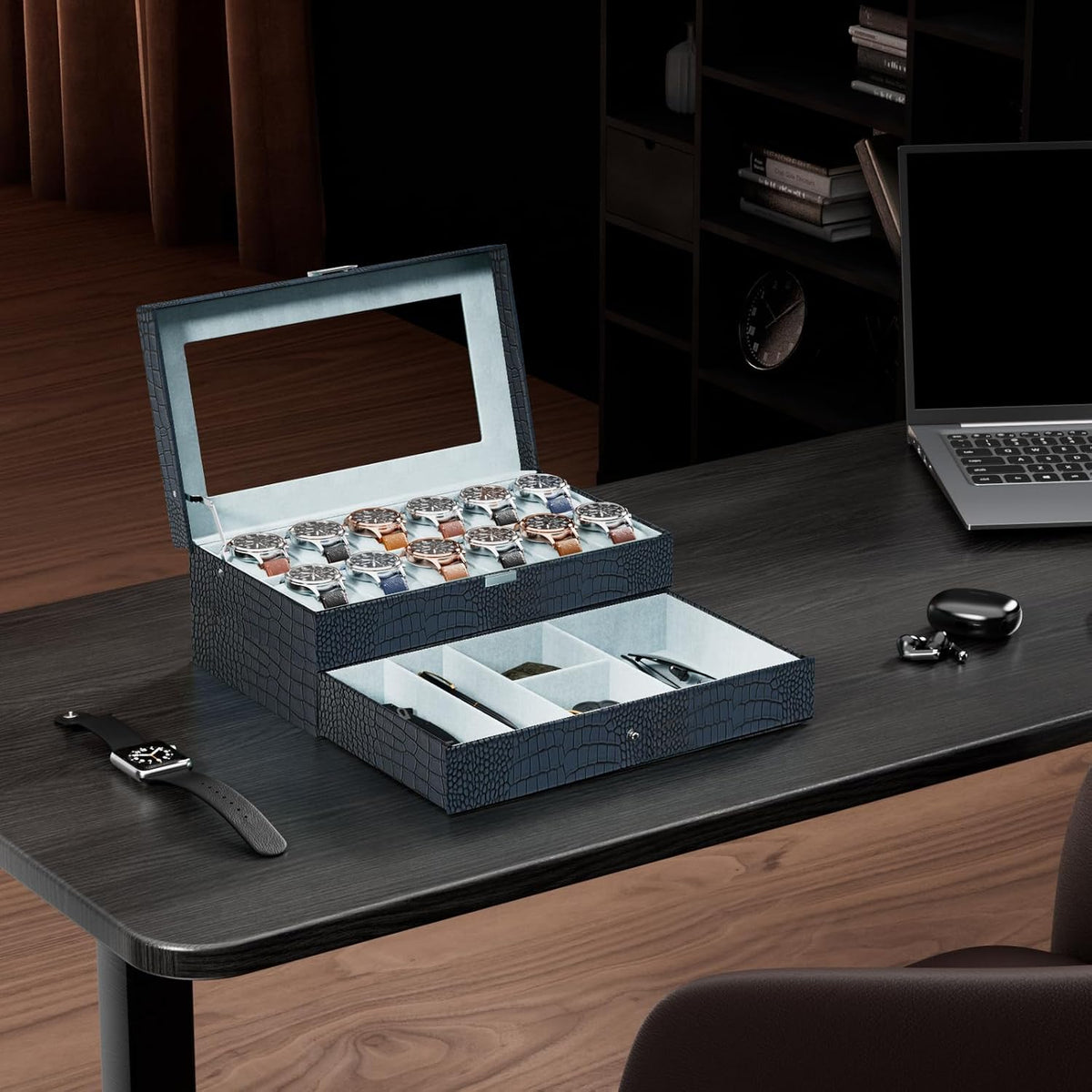 ProCase Caja de reloj, Caja de reloj para hombres con 12 ranuras y...