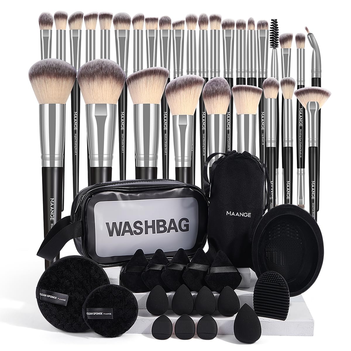 MAANGE Juego de 30 brochas de maquillaje profesional con bolsa de t...