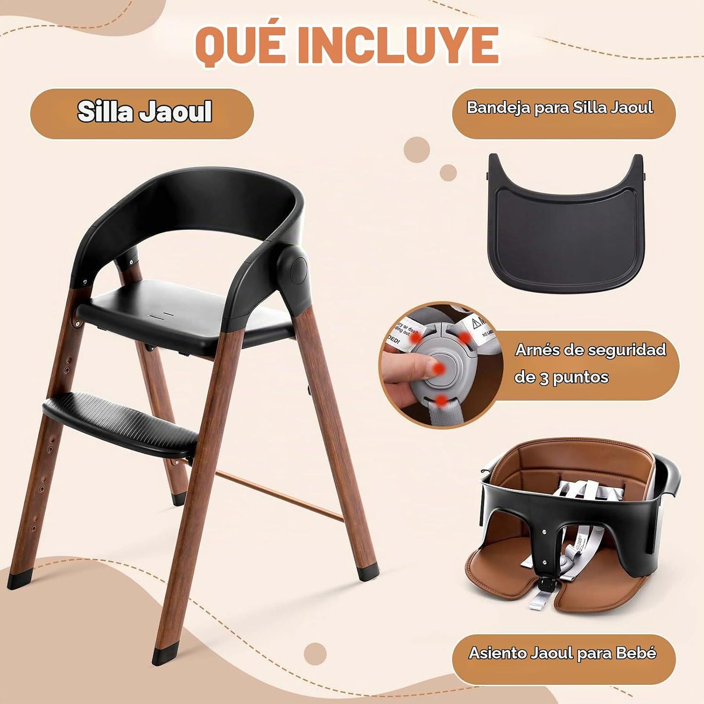 Silla alta plegable y ajustable para bebés y niños pequeños, silla...