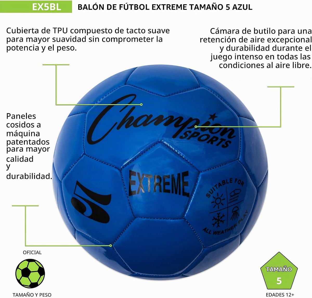 Champion Sports Extreme Series - Balón de fútbol \u2013 Tamaños 3,...
