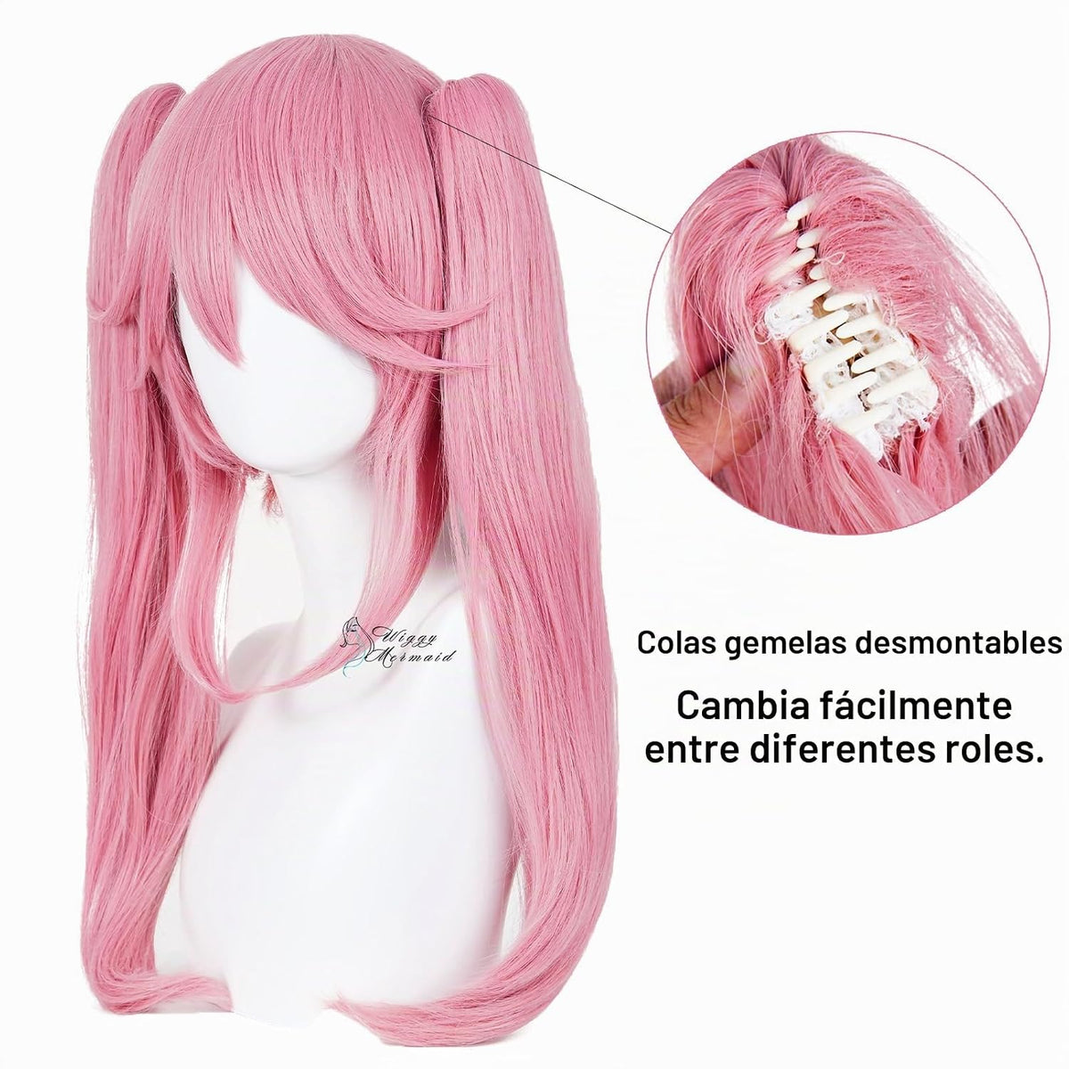 SL Anime - Peluca rosa con colas de caballo, para mujeres y niñas,...