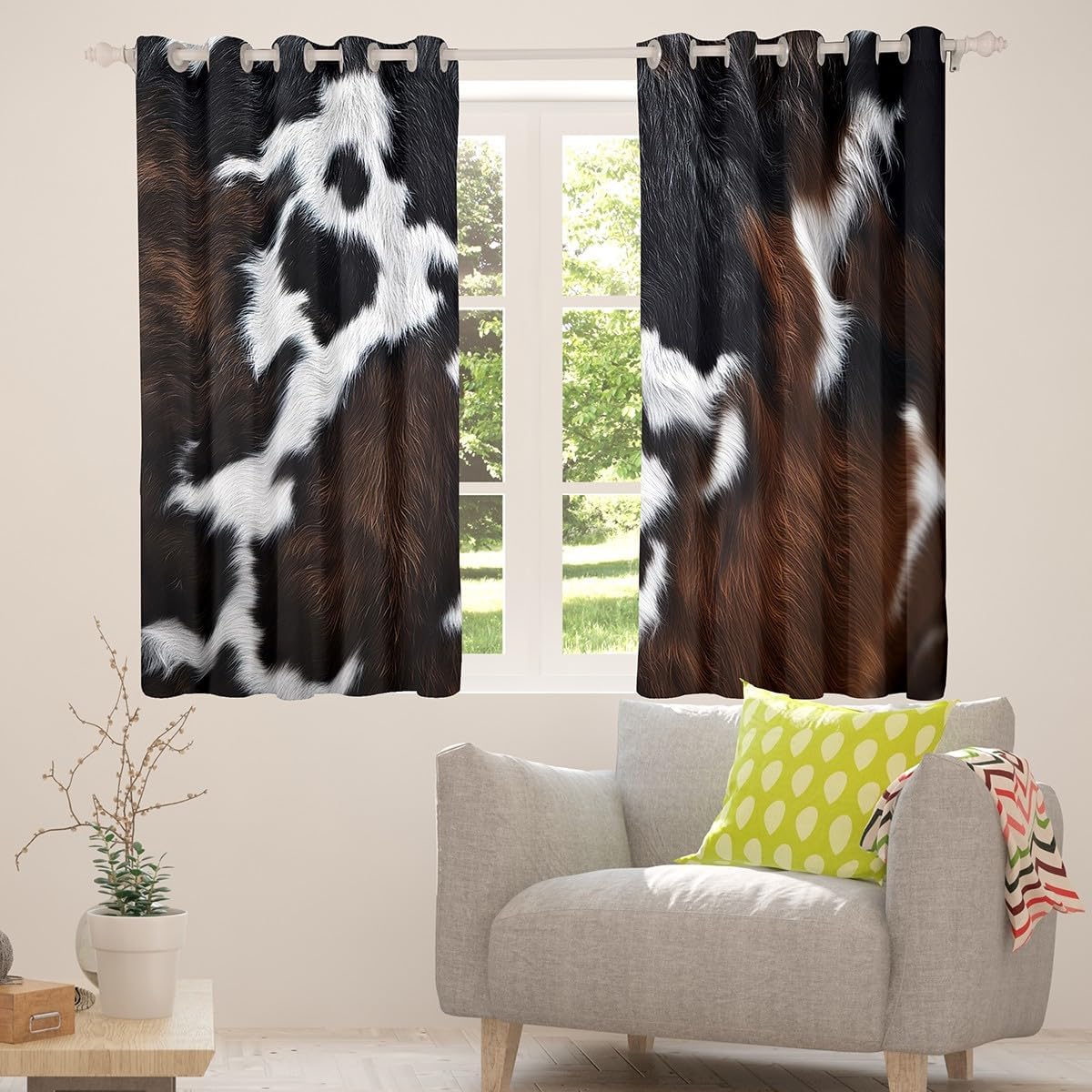Cortinas opacas de piel de vaca (30% a 50%), cortinas de pelo de cu...