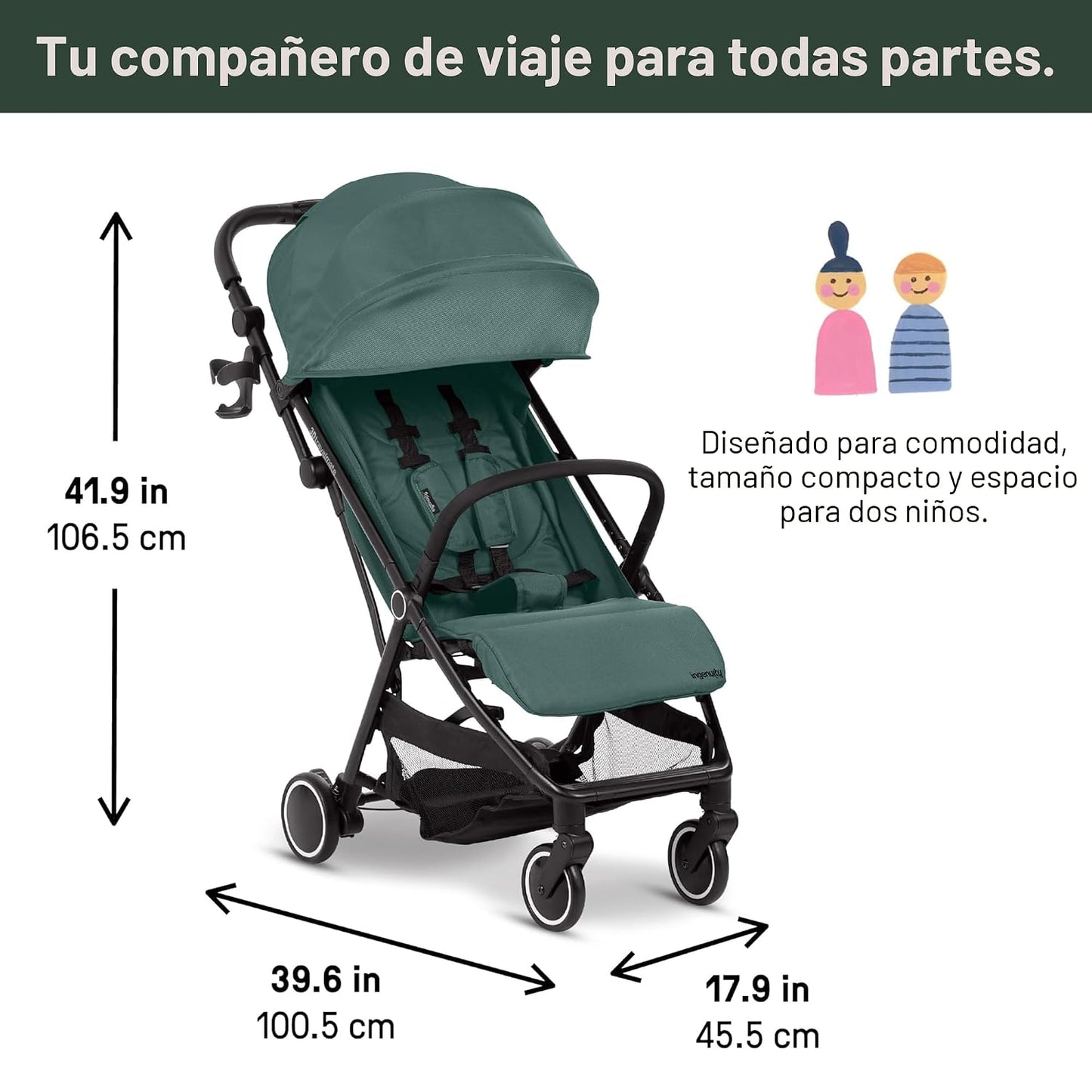 Ingenuity 3D Travelmate Pro - Cochecito de viaje ligero con tabla p...