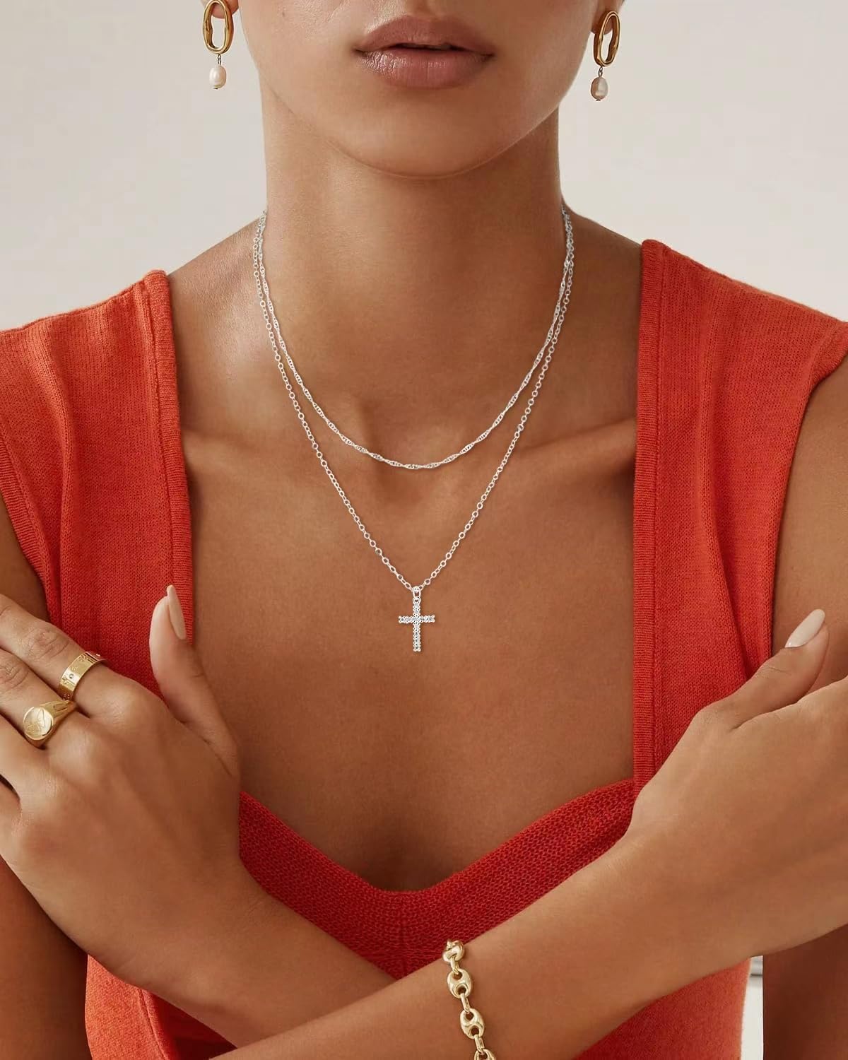 GRCLD Collar de Cruz para Mujer Delicado Chapado en Oro de Plata Re...