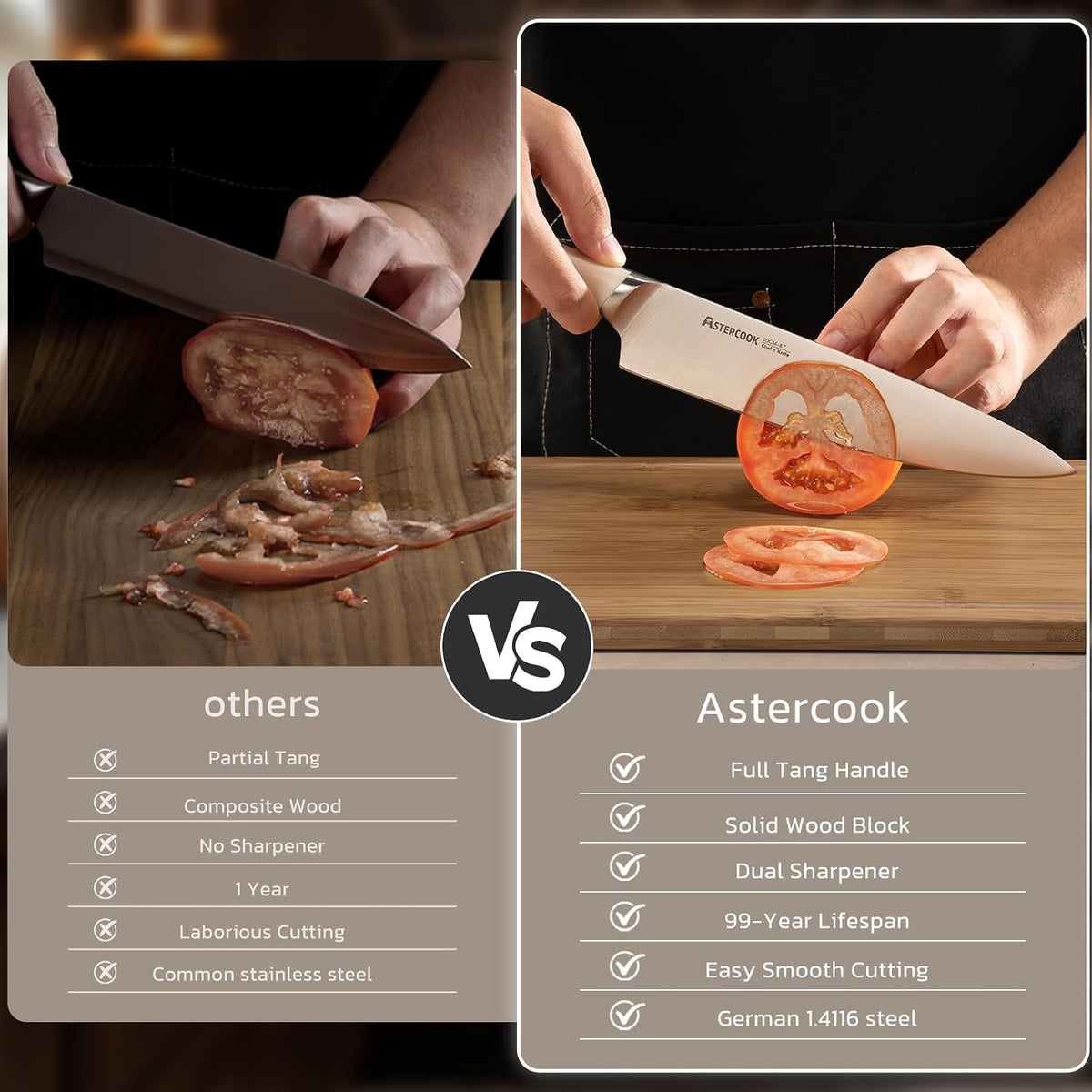 Astercook Juego de cuchillos de cocina con bloque y afilador Premiu...