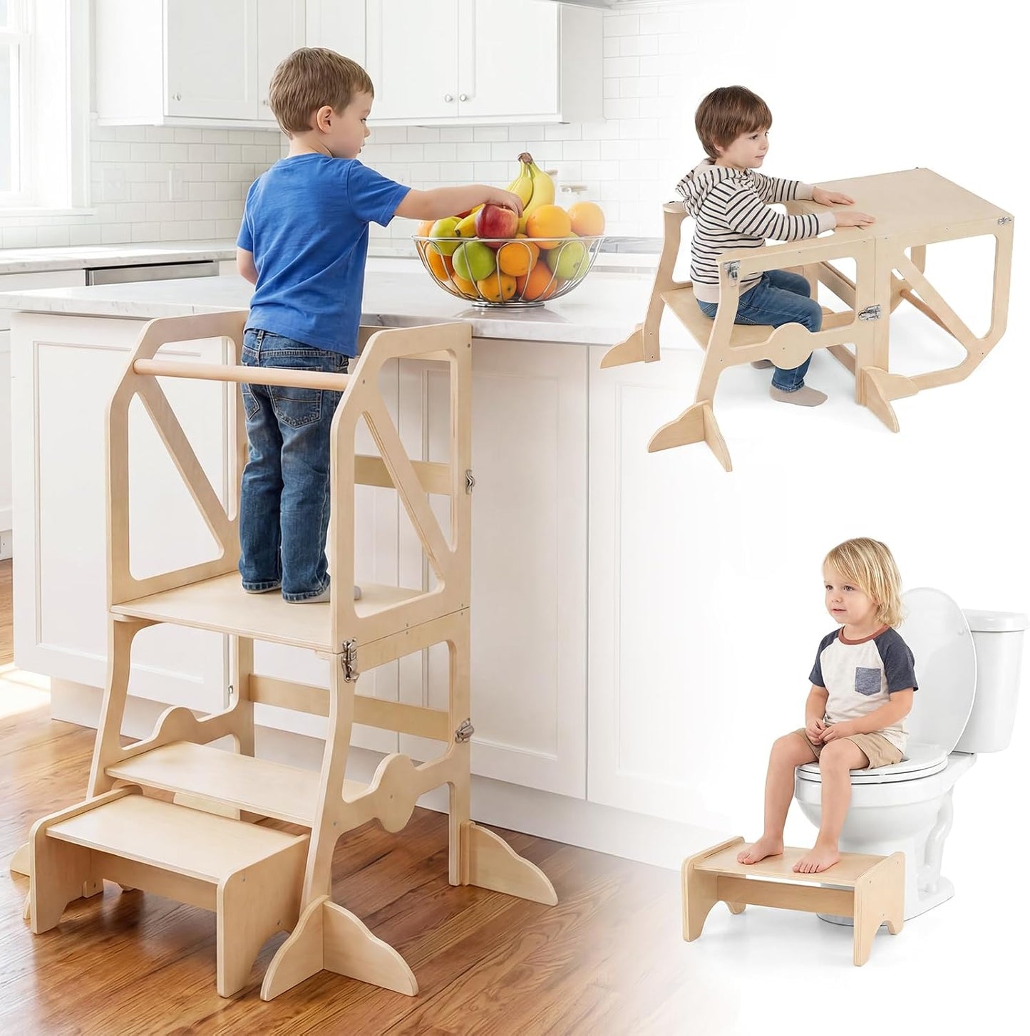 Costzon Torre convertible para niños, mesa y silla de madera para n...