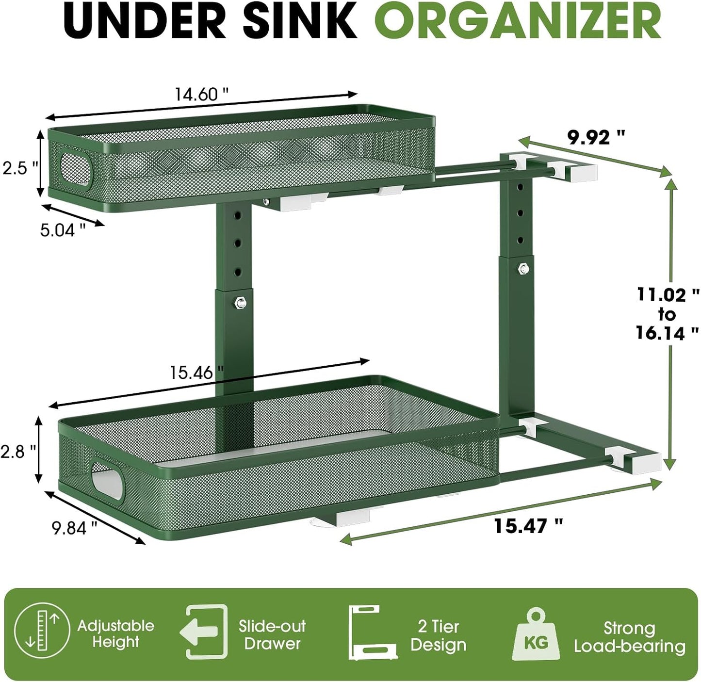 Organizador para debajo del fregadero, 2 unidades, estante de metal...