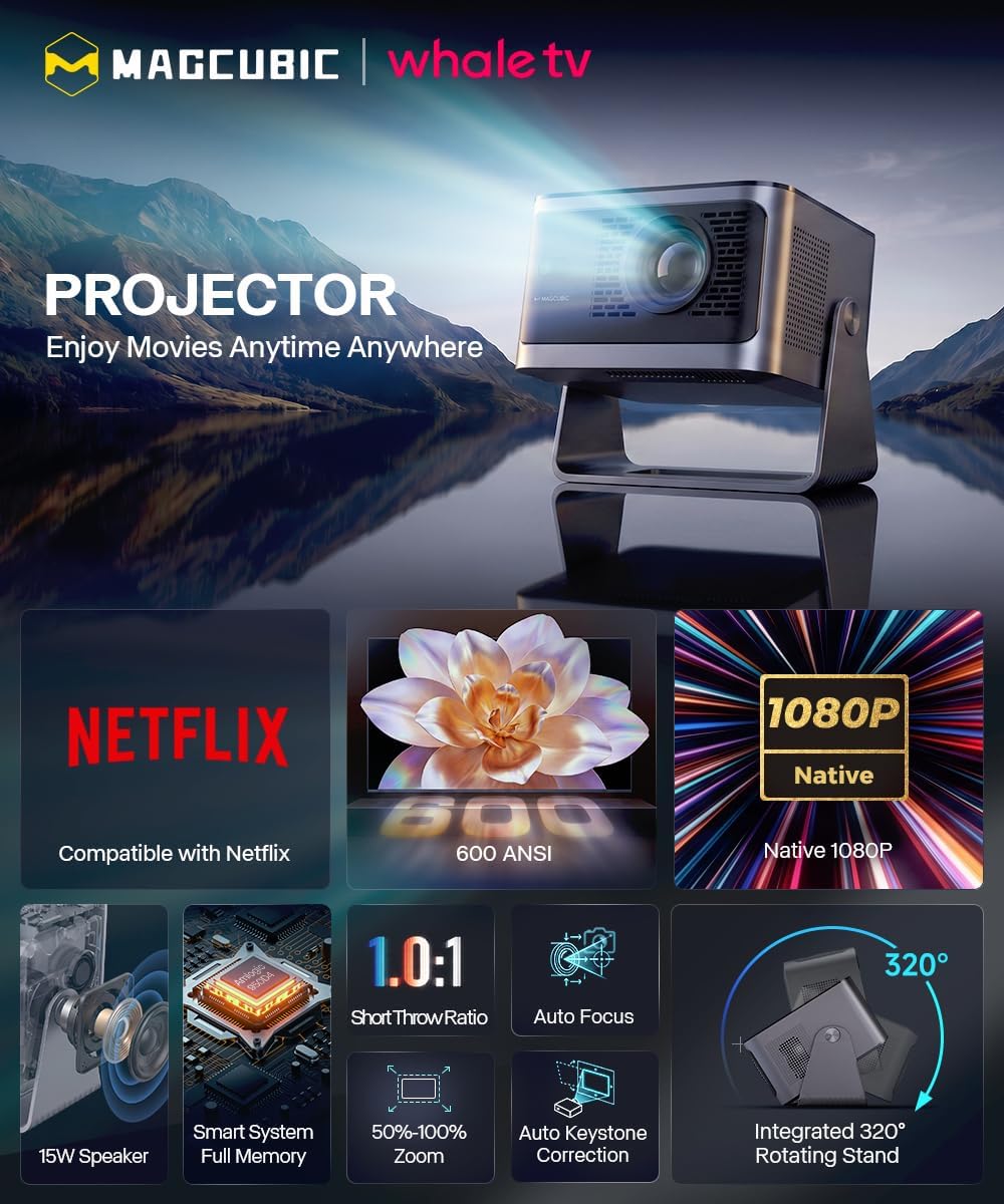 Magcubic Mini proyector con WiFi y Bluetooth, proyector inteligente...