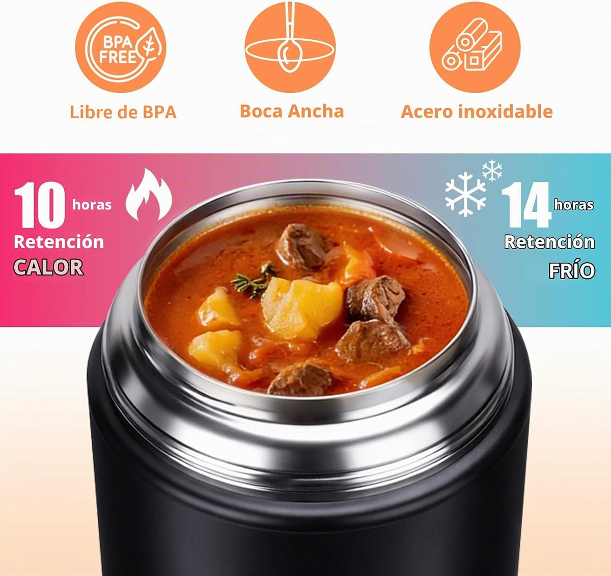 Mity rain Contenedor térmico aislado de 17 onzas para alimentos y b...