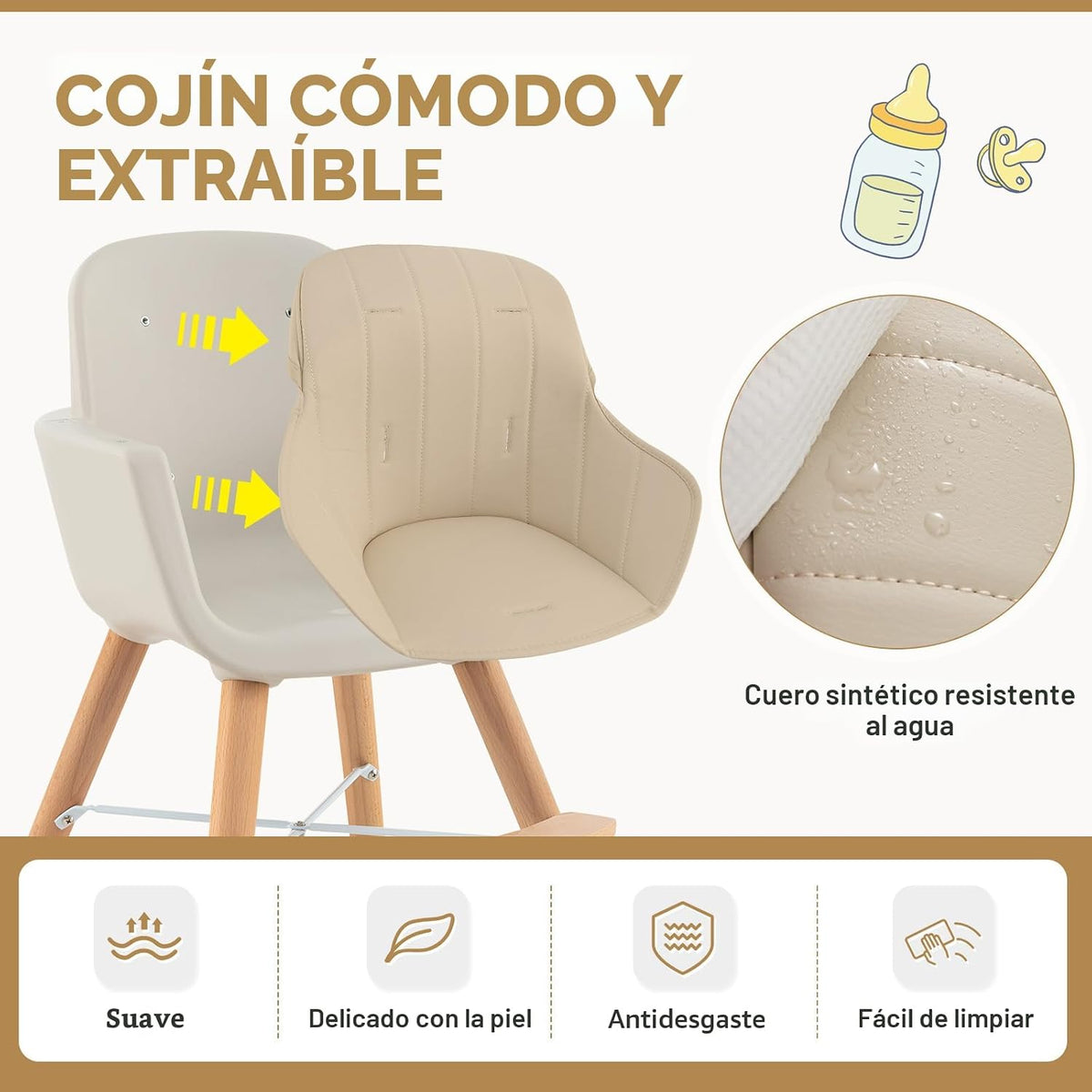BABY JOY Trona convertible para bebé, 3 en 1, silla alta de madera\...