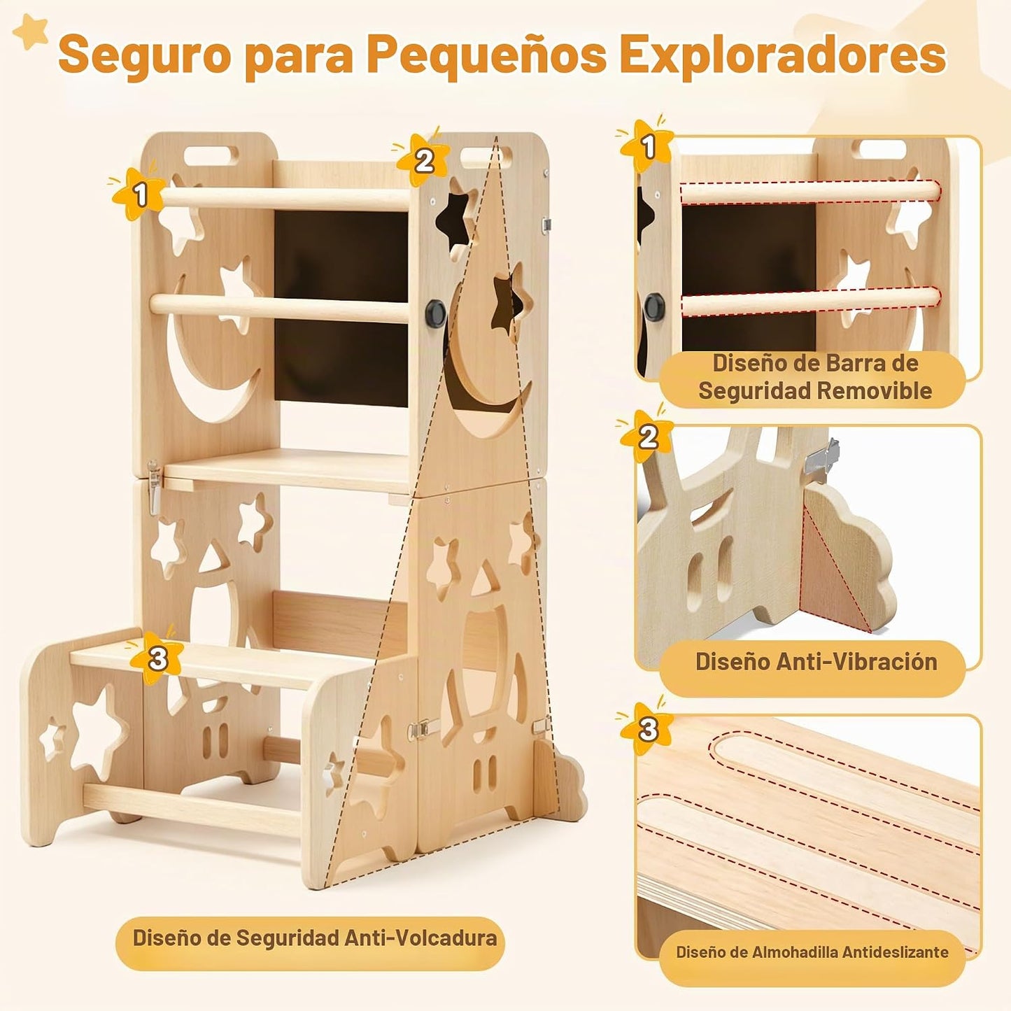 CraMAGI Torre de pie para niños pequeños, taburete de cocina 4 en 1...