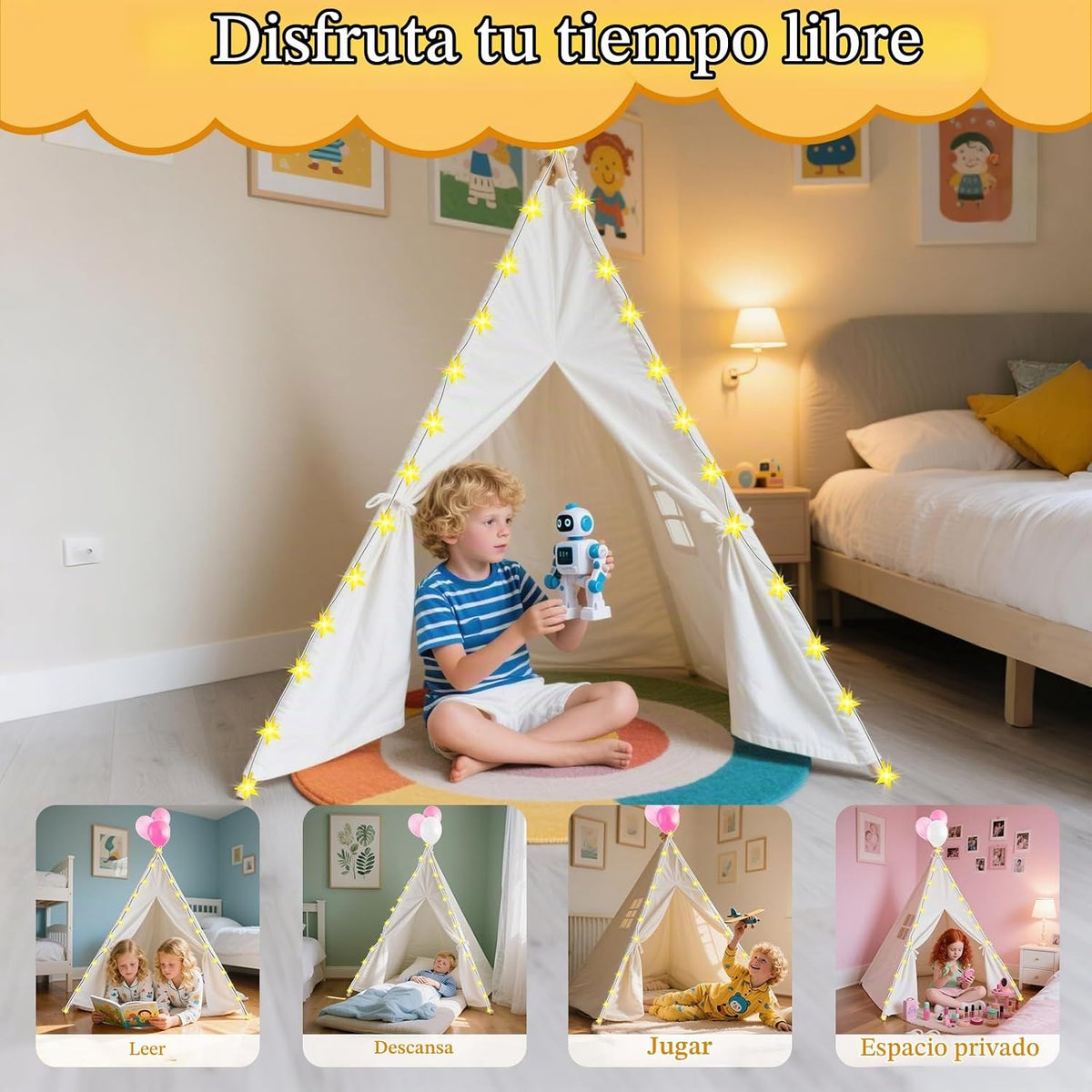 PLULON Paquete de 4 tiendas de campaña tipi para niños y niñas, tie...