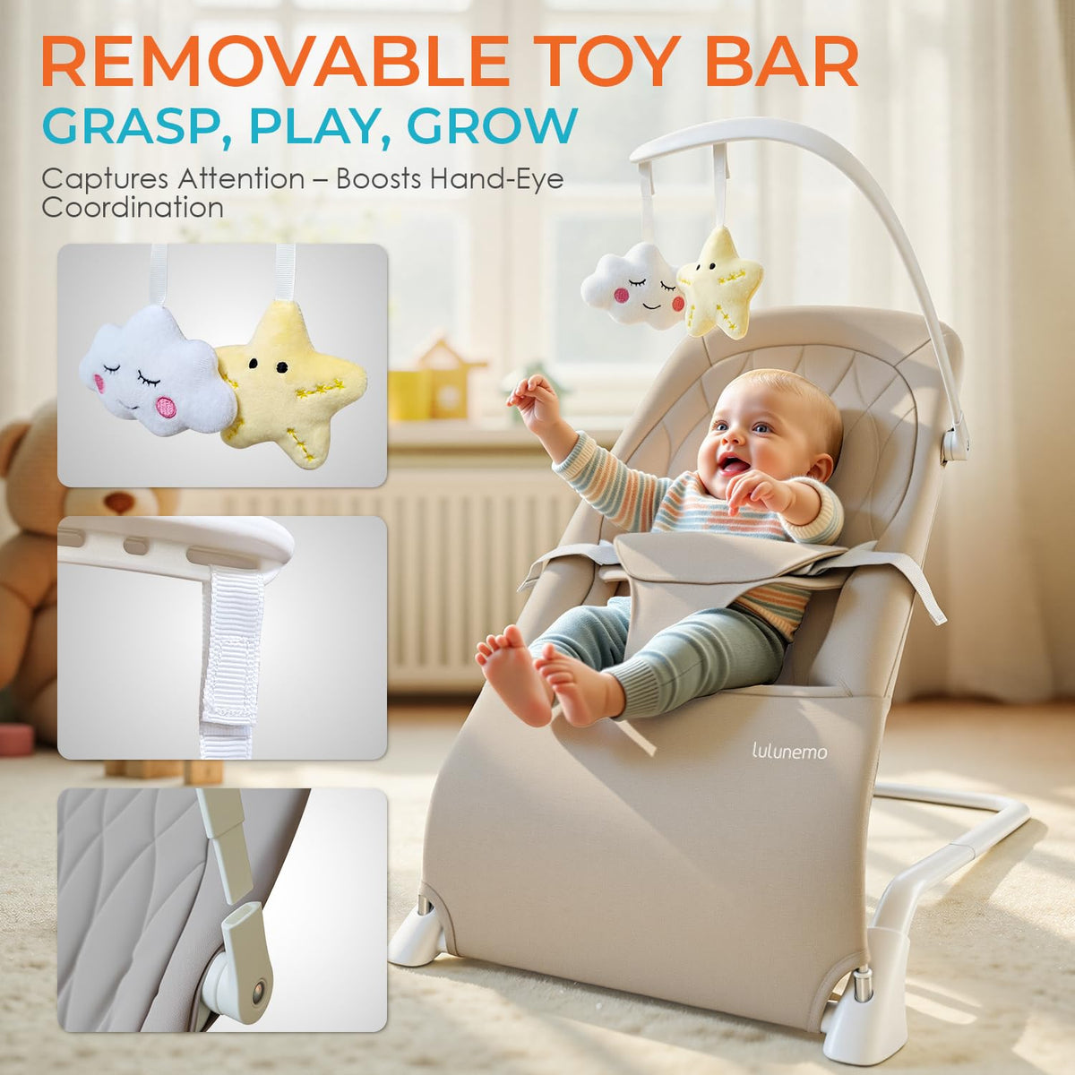 Asiento portátil para bebé con base ancha para una excelente estabi...