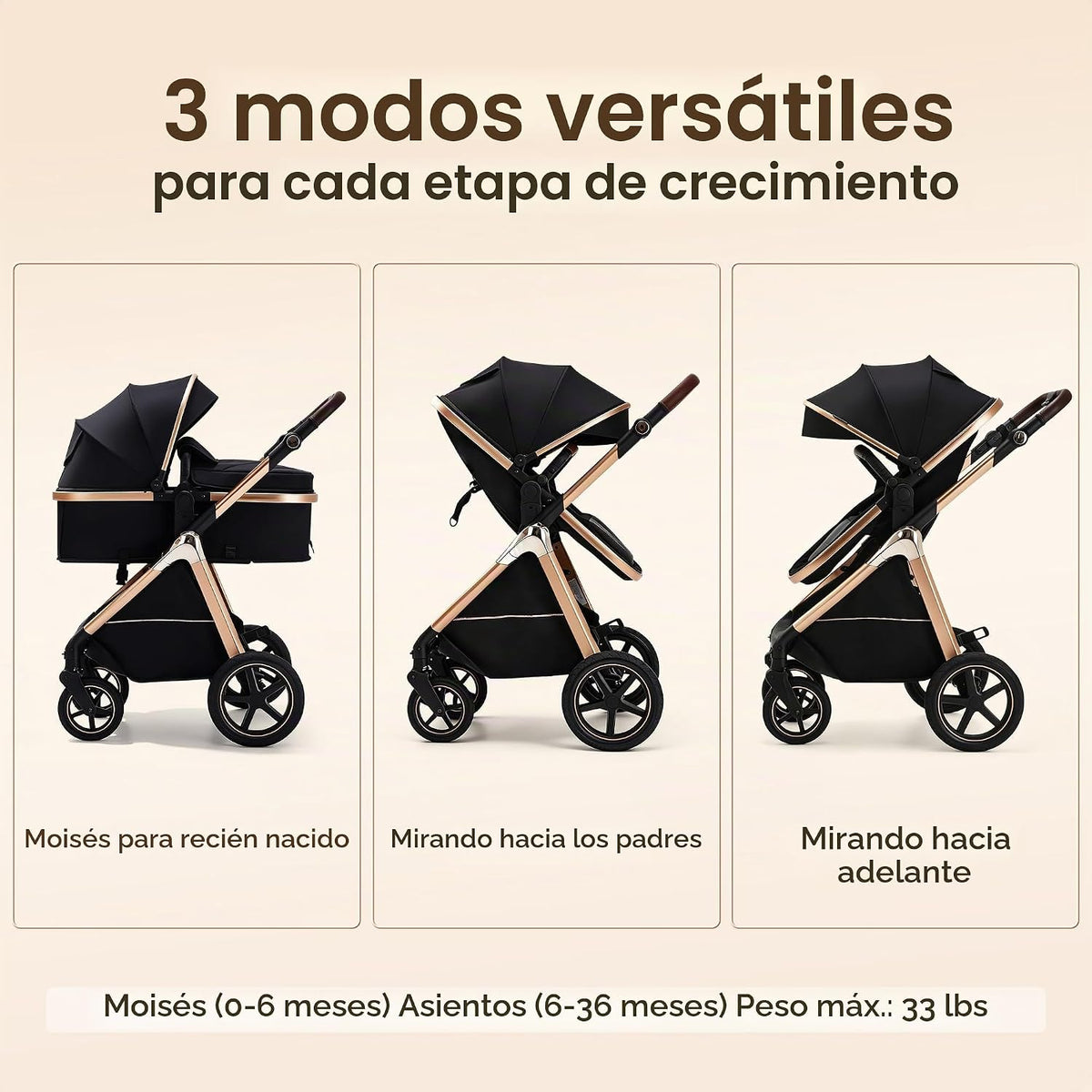 Cochecito de bebé convertible 2 en 1, asiento reclinable reversible...