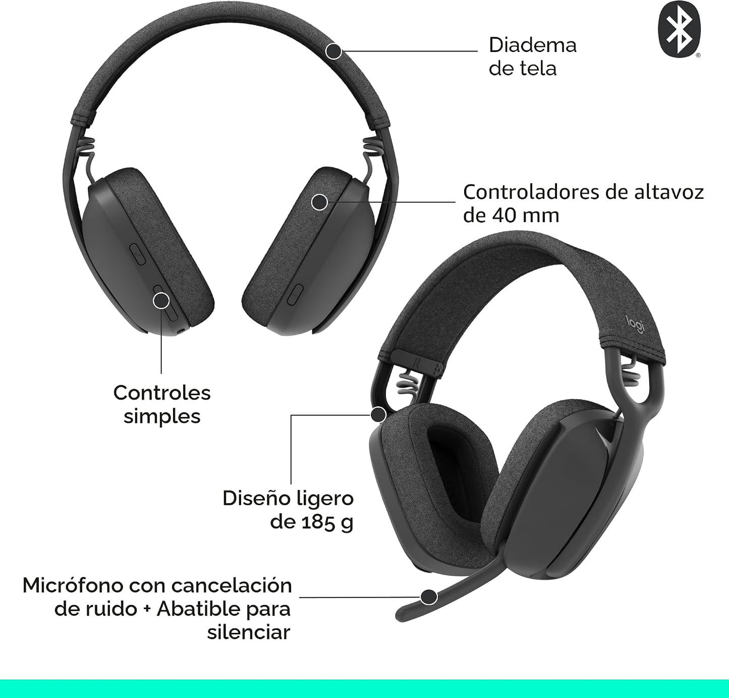 Logitech Zone Vibe 100 - Auriculares inalámbricos ligeros sobre la...