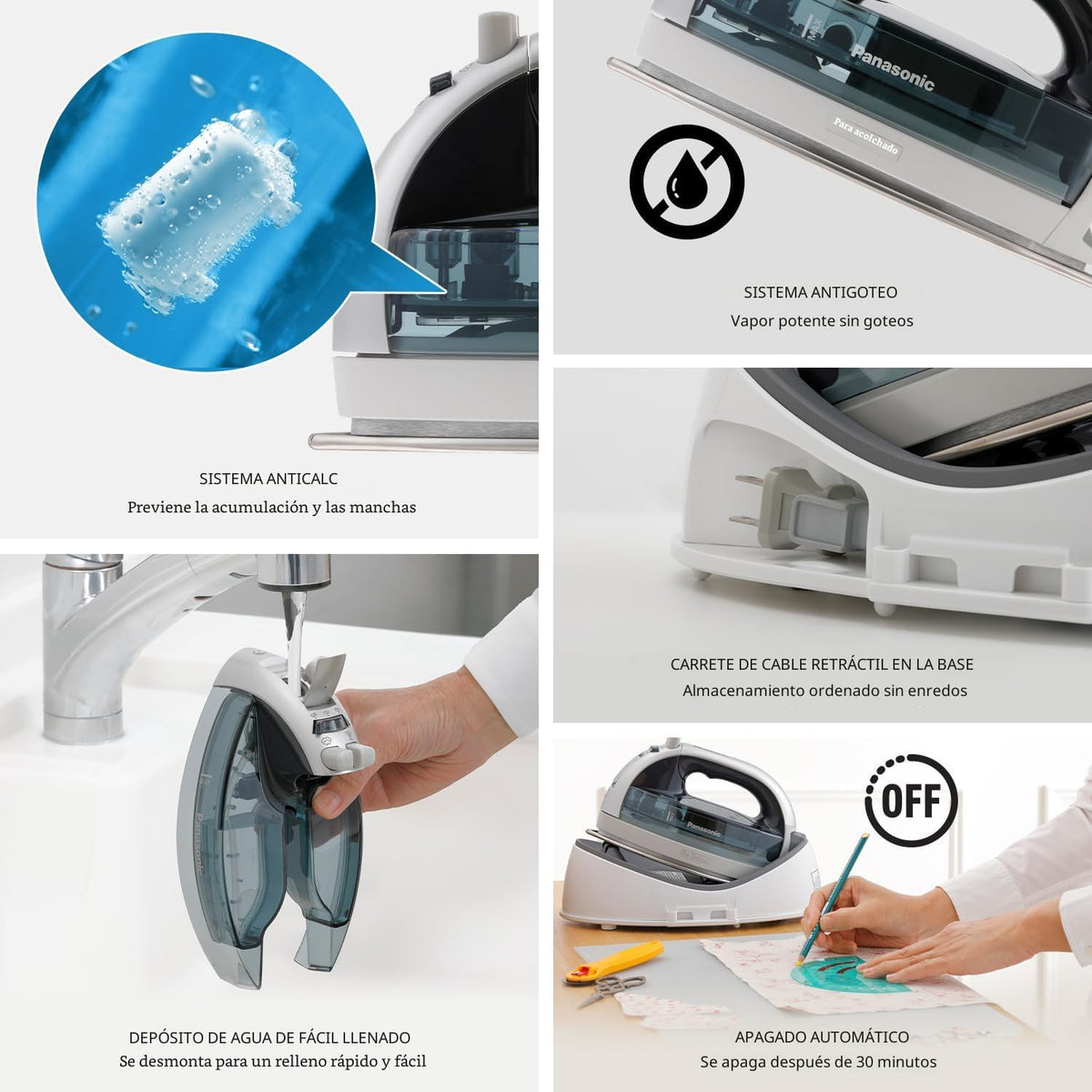 Panasonic NI-QL1100L plancha inalámbrica a vapor\/seco, placa de ac...