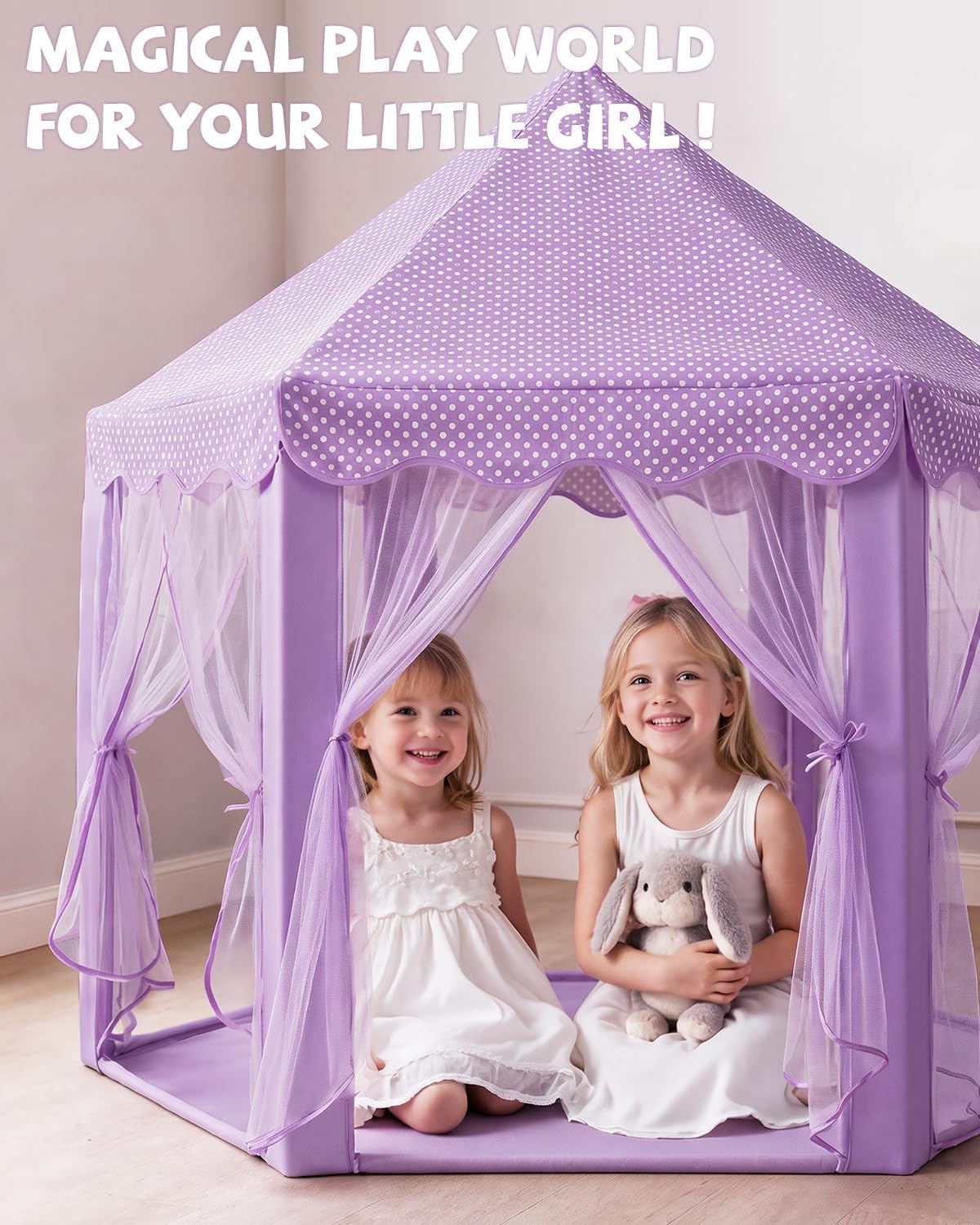 Tienda de campaña de castillo de princesa púrpura para niñas con lu...