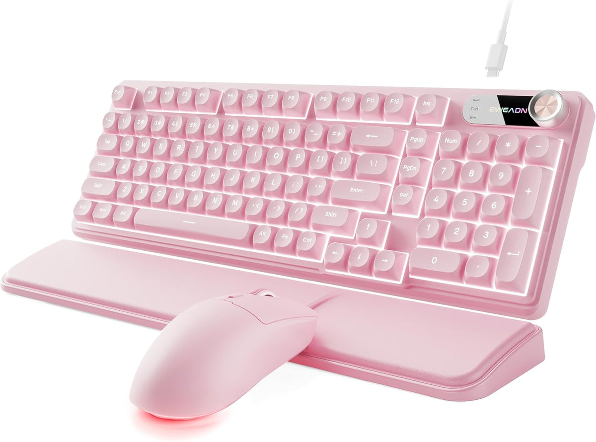 EWEADN Combo de teclado y mouse con cable con reposamuñecas desmont...